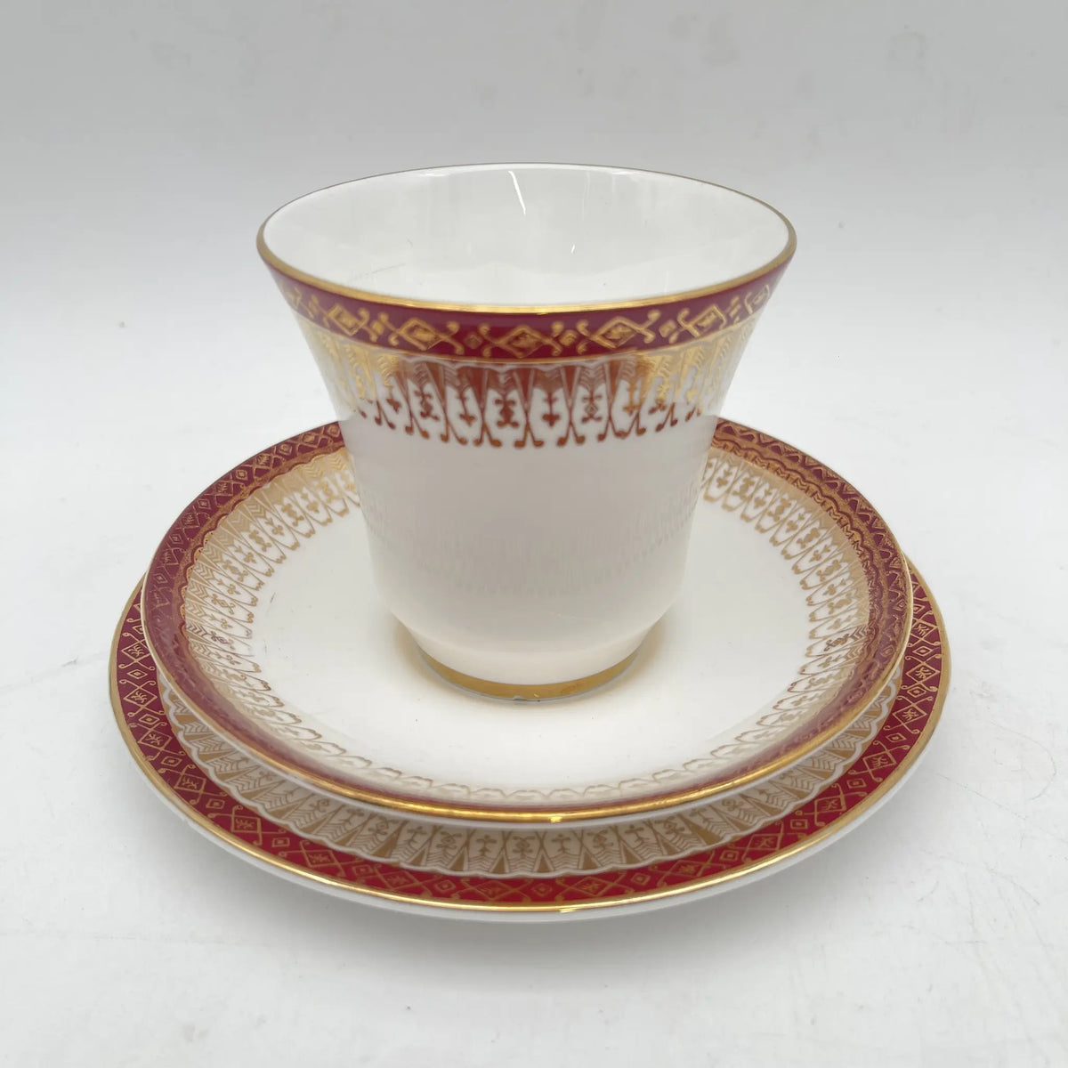 Royal Grafton / Trio (C&S+Dessert Plate) 2P / Majestic / Mid 20C / Fine Bone China / England / Gold, Arabesque, Wine Red, Western Tableware, Afternoon Tea / [Vintage]
