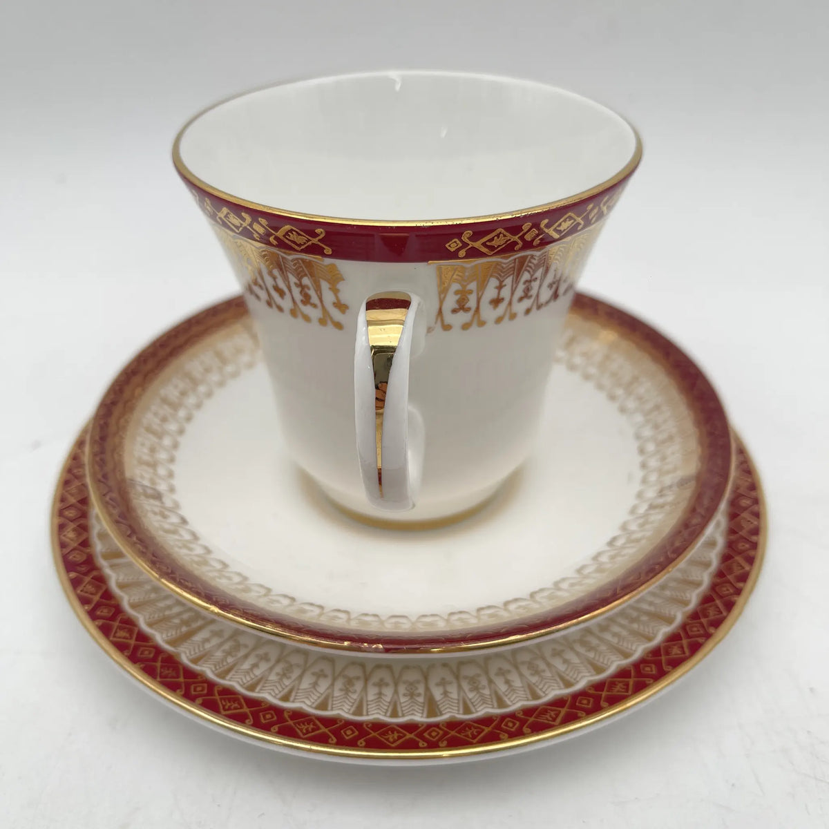 Royal Grafton / Trio (C&S+Dessert Plate) 2P / Majestic / Mid 20C / Fine Bone China / England / Gold, Arabesque, Wine Red, Western Tableware, Afternoon Tea / [Vintage]