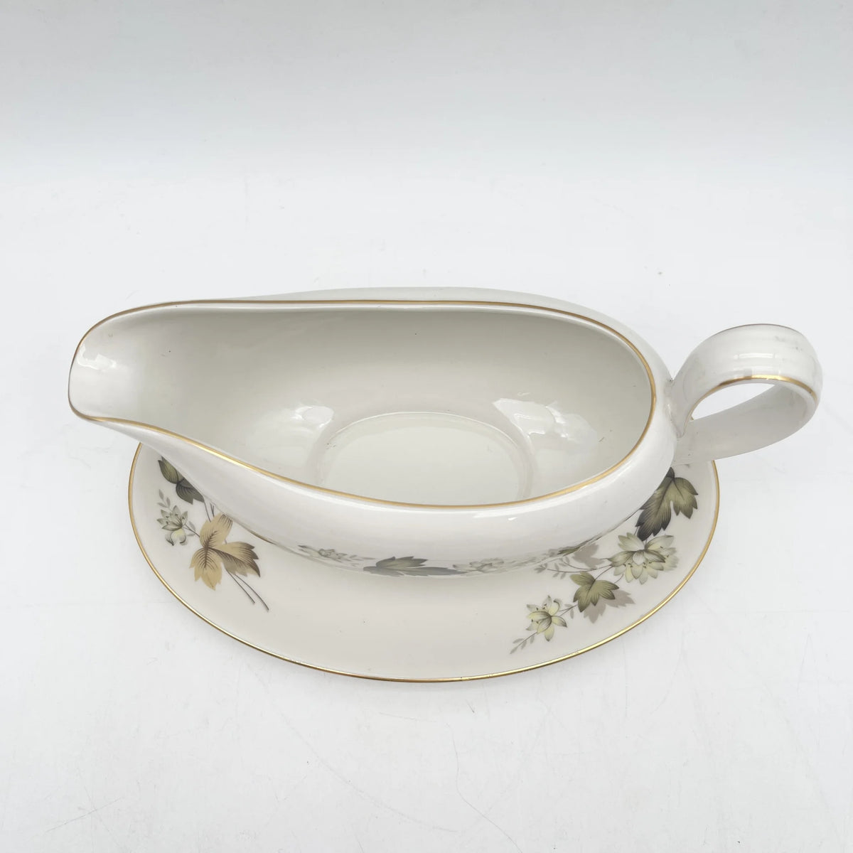 Royal Doulton /沙司船+茶托/ Larchmont / 20c中后期/瓷器/英国/金彩，西洋餐具，复古，叶纹，牡丹纹，白瓷/[复古]