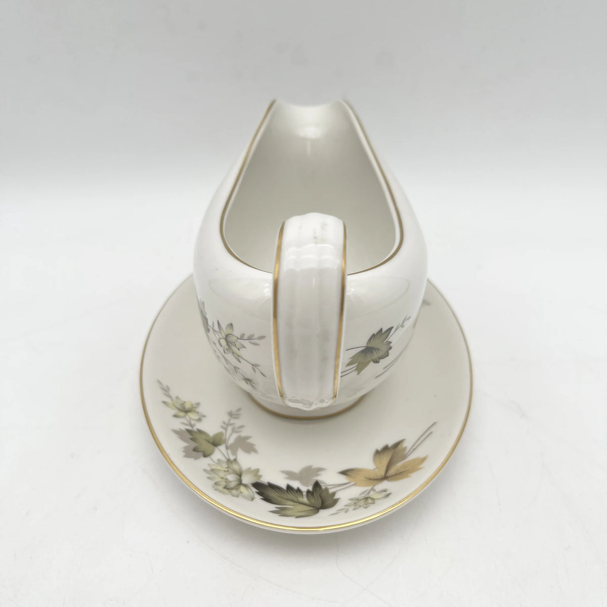 Royal Doulton /沙司船+茶托/ Larchmont / 20c中后期/瓷器/英国/金彩，西洋餐具，复古，叶纹，牡丹纹，白瓷/[复古]
