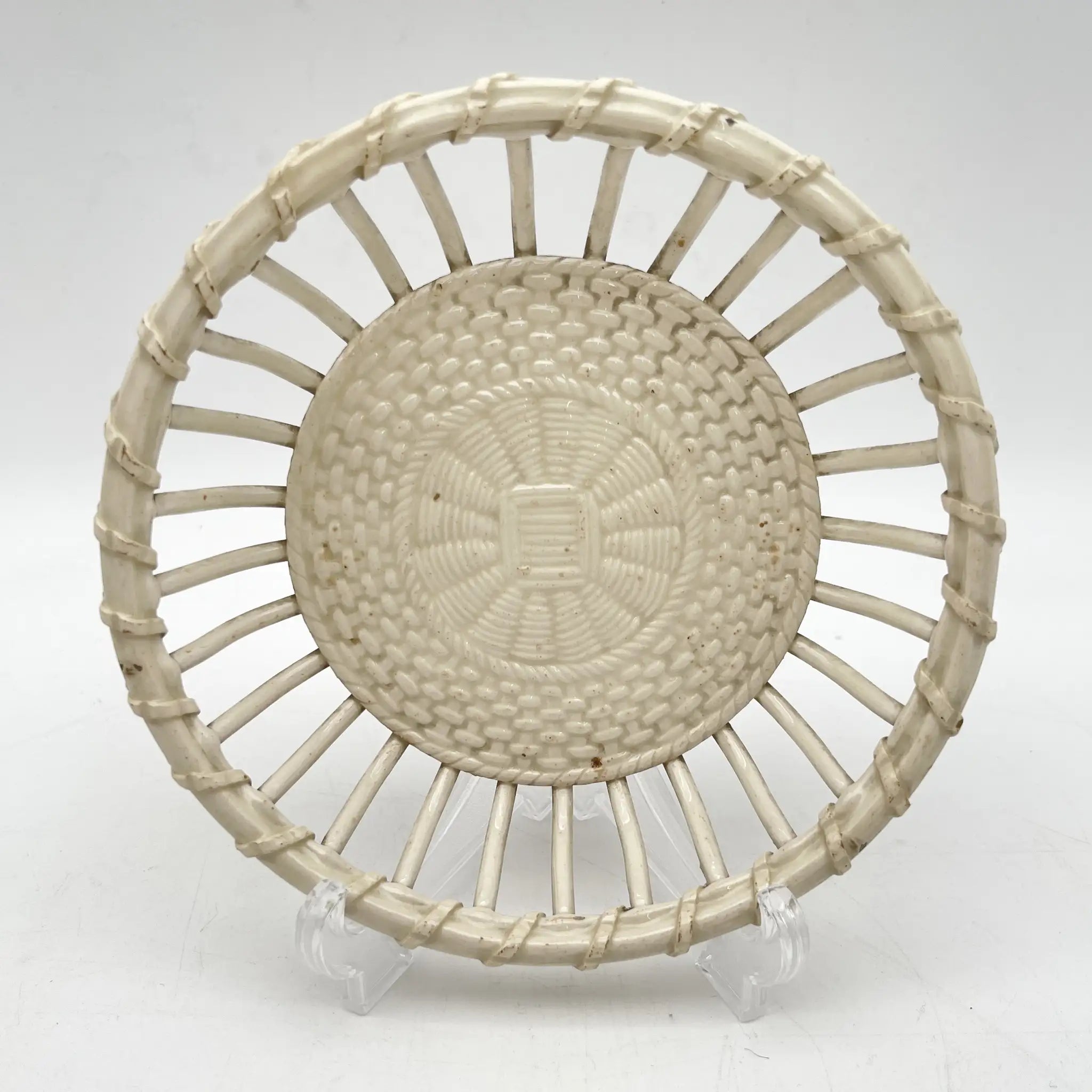 【古董】陶器篮/估计19c /陶器/英国/威克工作