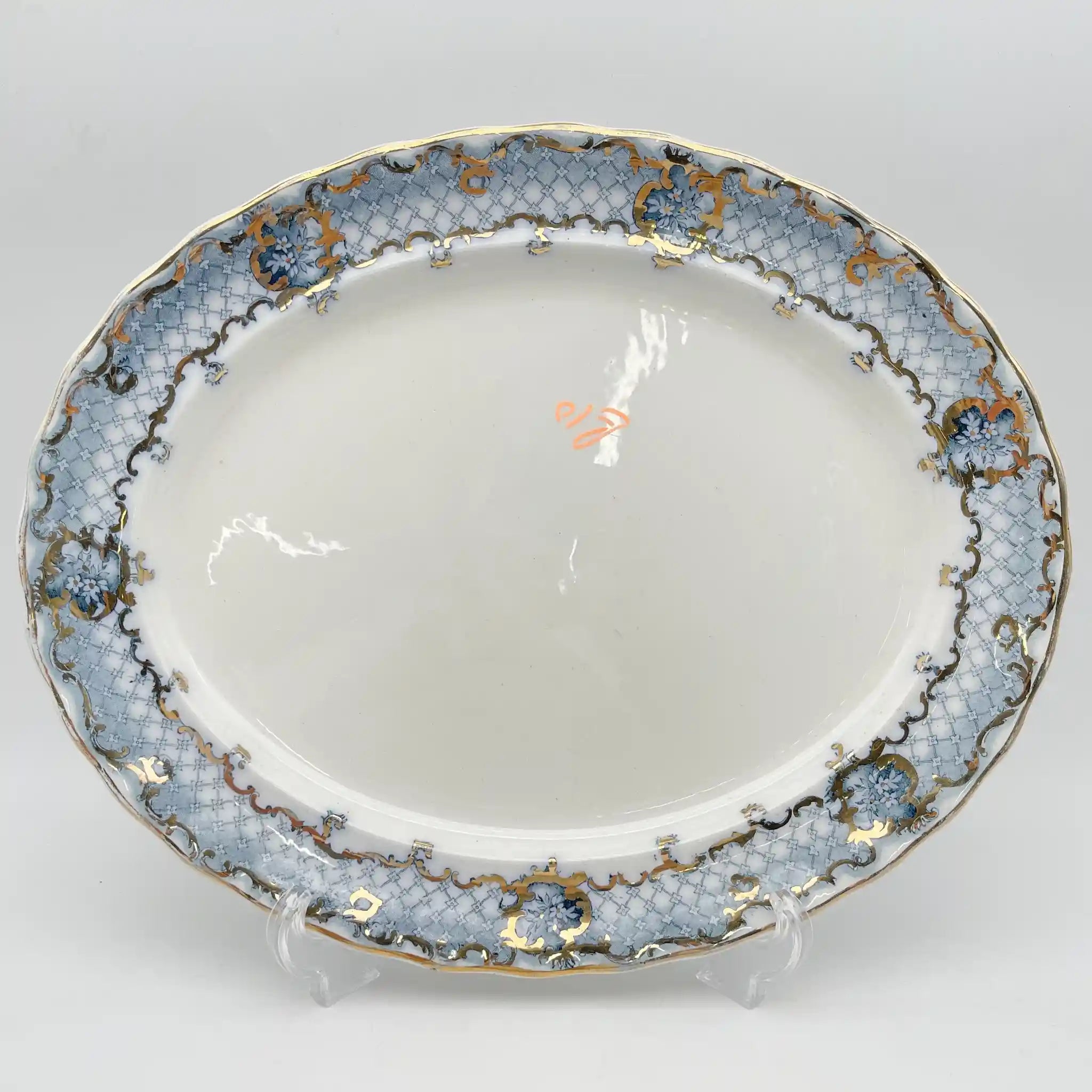 【古董】椭圆形盘子/ Furnivals / Venice /估计1900年左右/陶器/英国/罗卡伊，卷轴，拉提斯作品