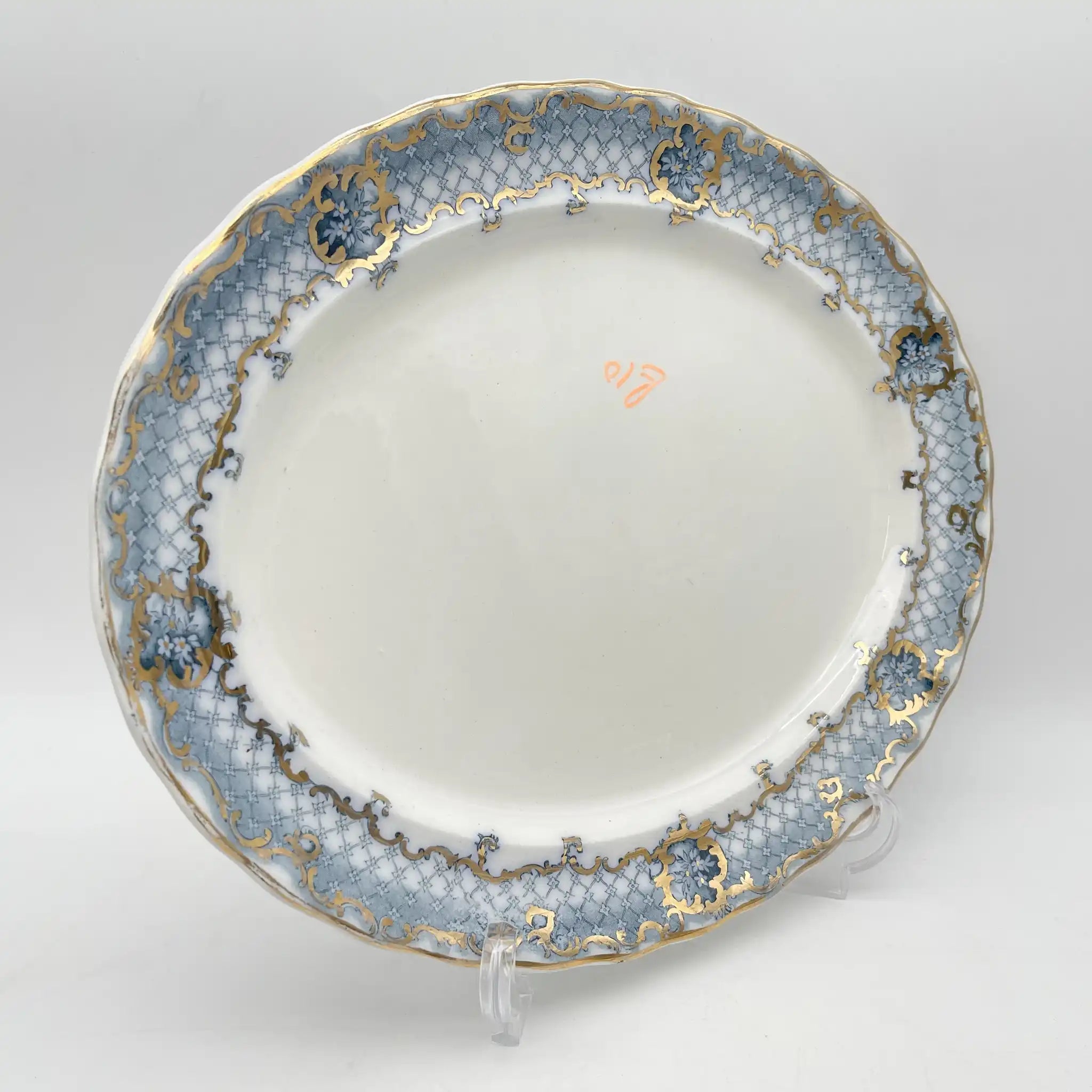 【古董】椭圆形盘子/ Furnivals / Venice /估计1900年左右/陶器/英国/罗卡伊，卷轴，拉提斯作品