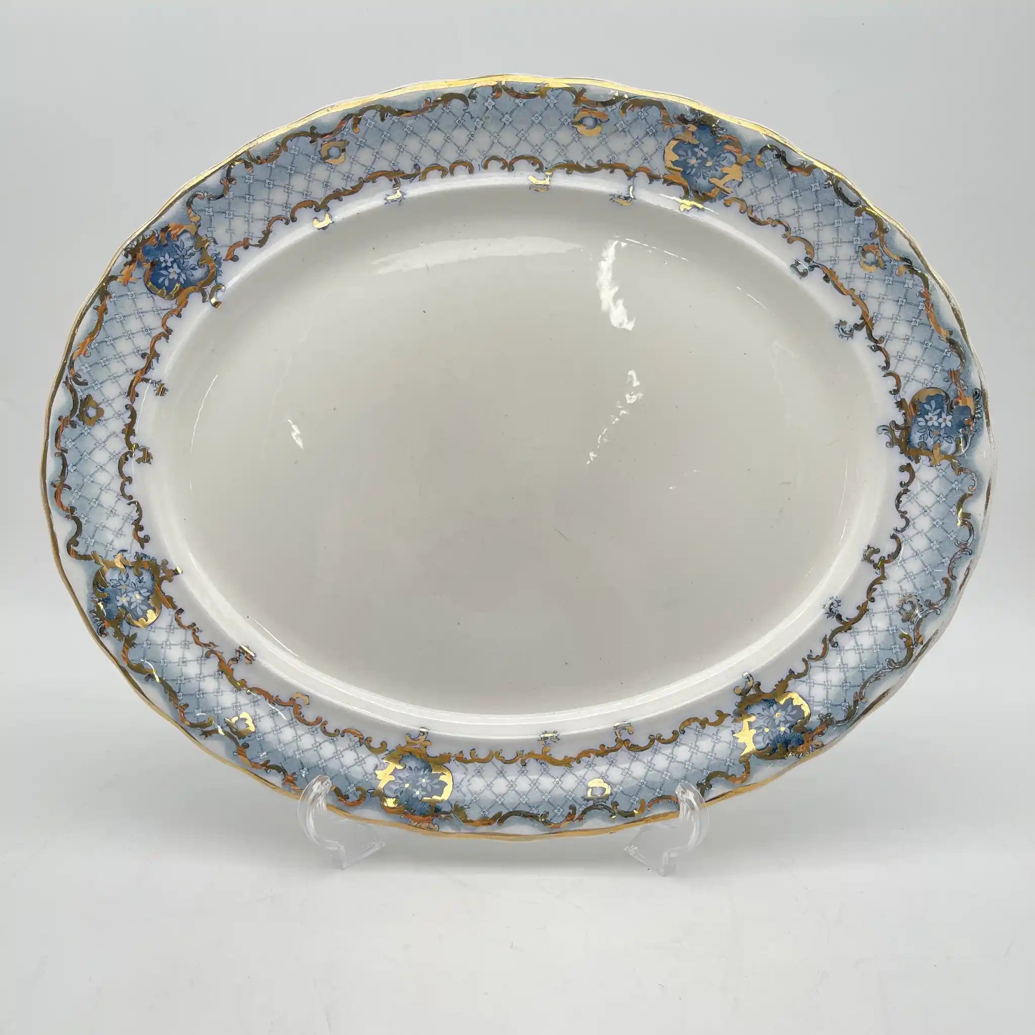 【古董】椭圆形盘子/ Furnivals / Venice /估计1900年左右/陶器/英国/罗卡伊，卷轴，拉提斯作品