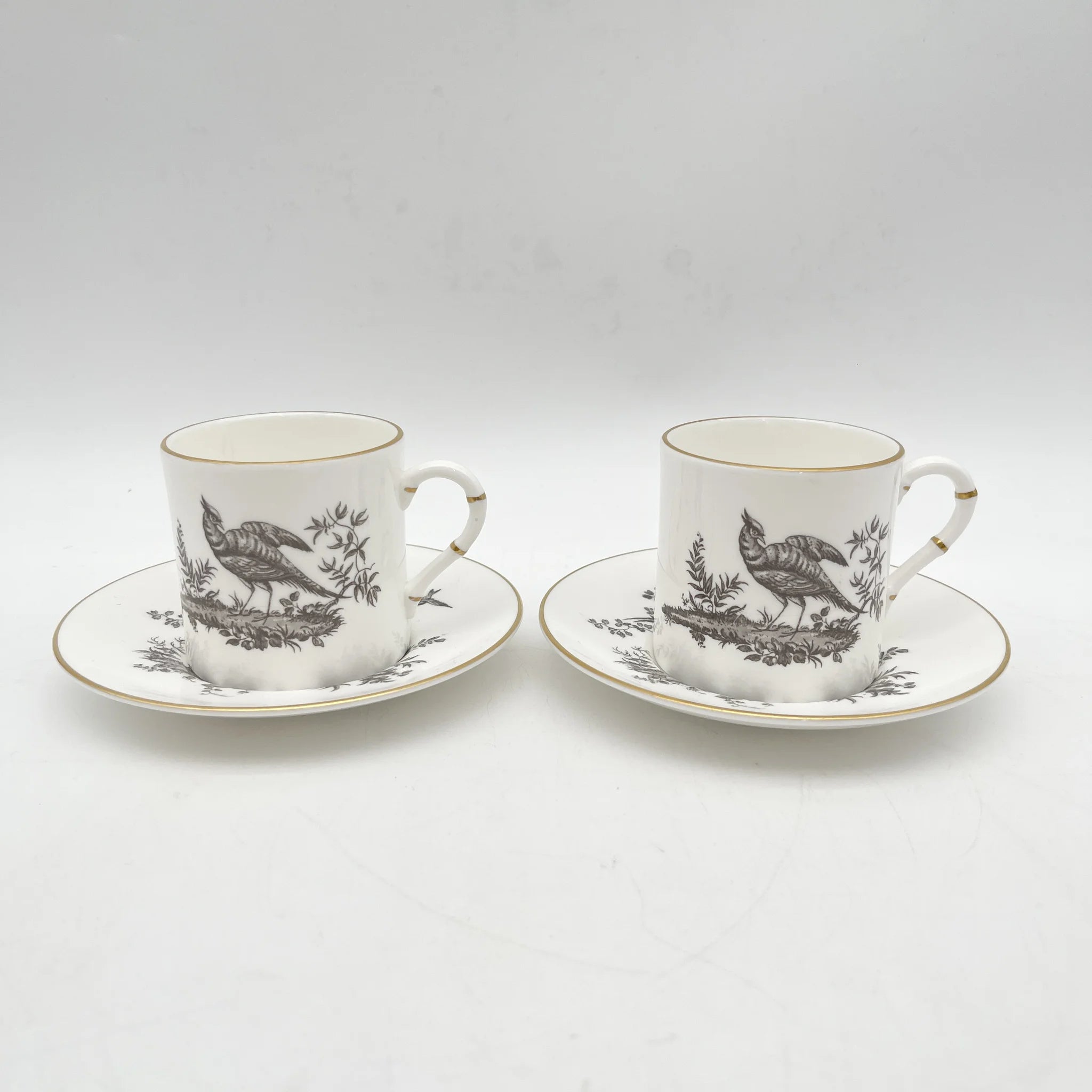 Royal Worcester(ロイヤル・ウースター) / コーヒーカップ&ソーサー2P / 20C中後期 / Fine Bone China / イギリス / 雉, 野鳥, 金彩 / [ビンテージ]
