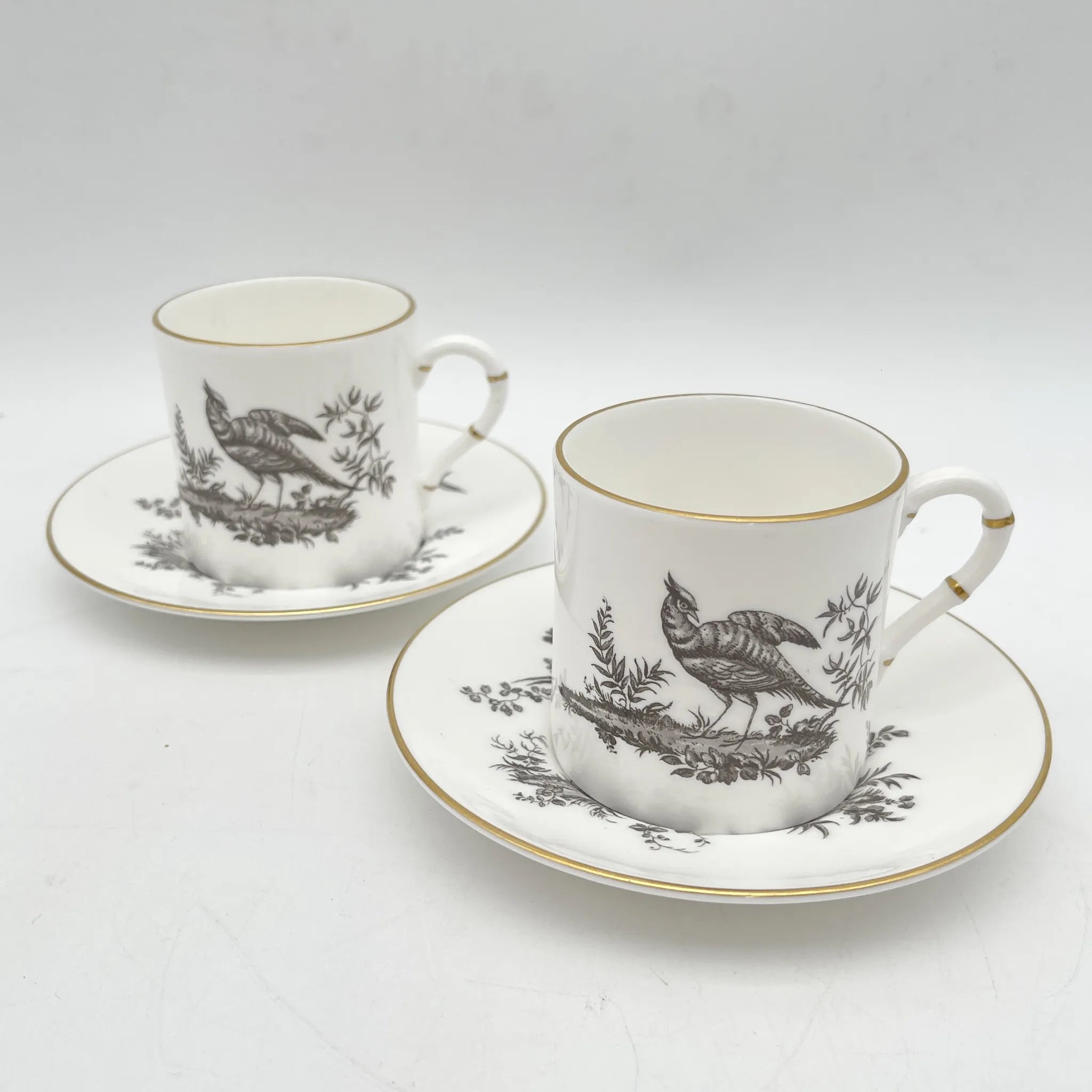 Royal Worcester(ロイヤル・ウースター) / コーヒーカップ&ソーサー2P / 20C中後期 / Fine Bone China / イギリス / 雉, 野鳥, 金彩 / [ビンテージ]