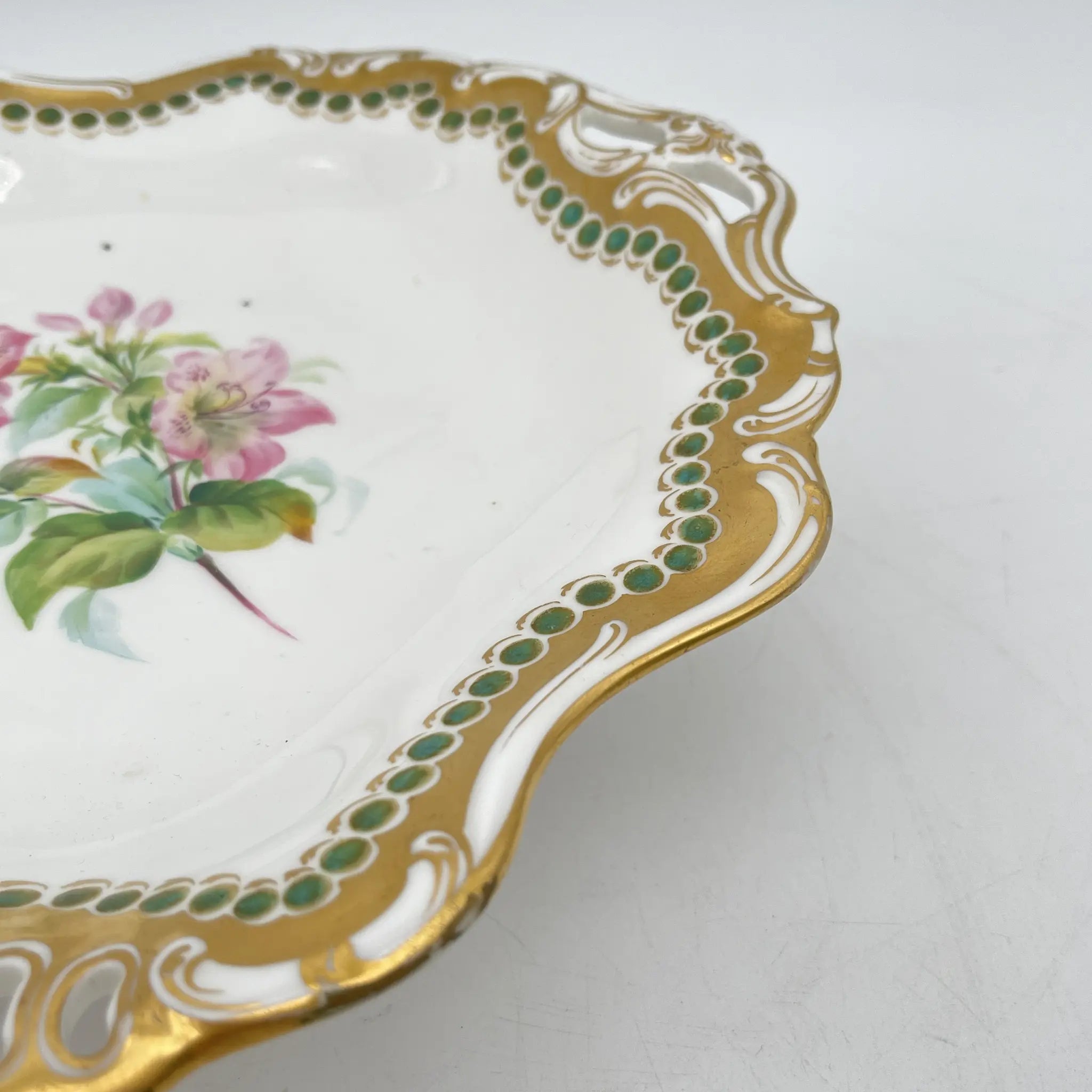Davenport(ダベンポート) / コンポート皿 / 19C中後期 / 磁器 / イギリス / ボタニカルアート, スカラップエッジ, 金彩 / [アンティーク]