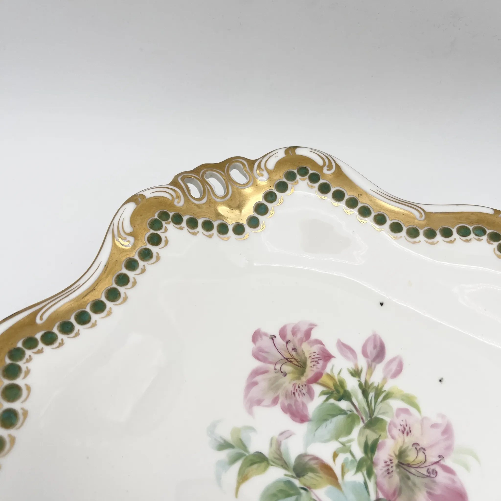 Davenport(ダベンポート) / コンポート皿 / 19C中後期 / 磁器 / イギリス / ボタニカルアート, スカラップエッジ, 金彩 / [アンティーク]