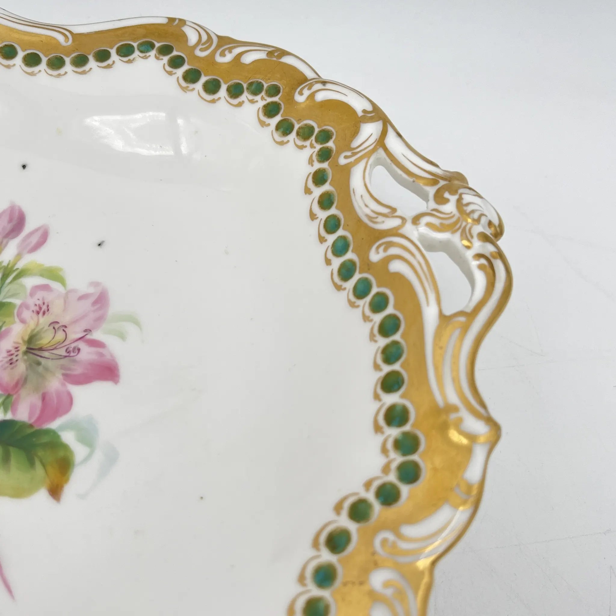 Davenport(ダベンポート) / コンポート皿 / 19C中後期 / 磁器 / イギリス / ボタニカルアート, スカラップエッジ, 金彩 / [アンティーク]