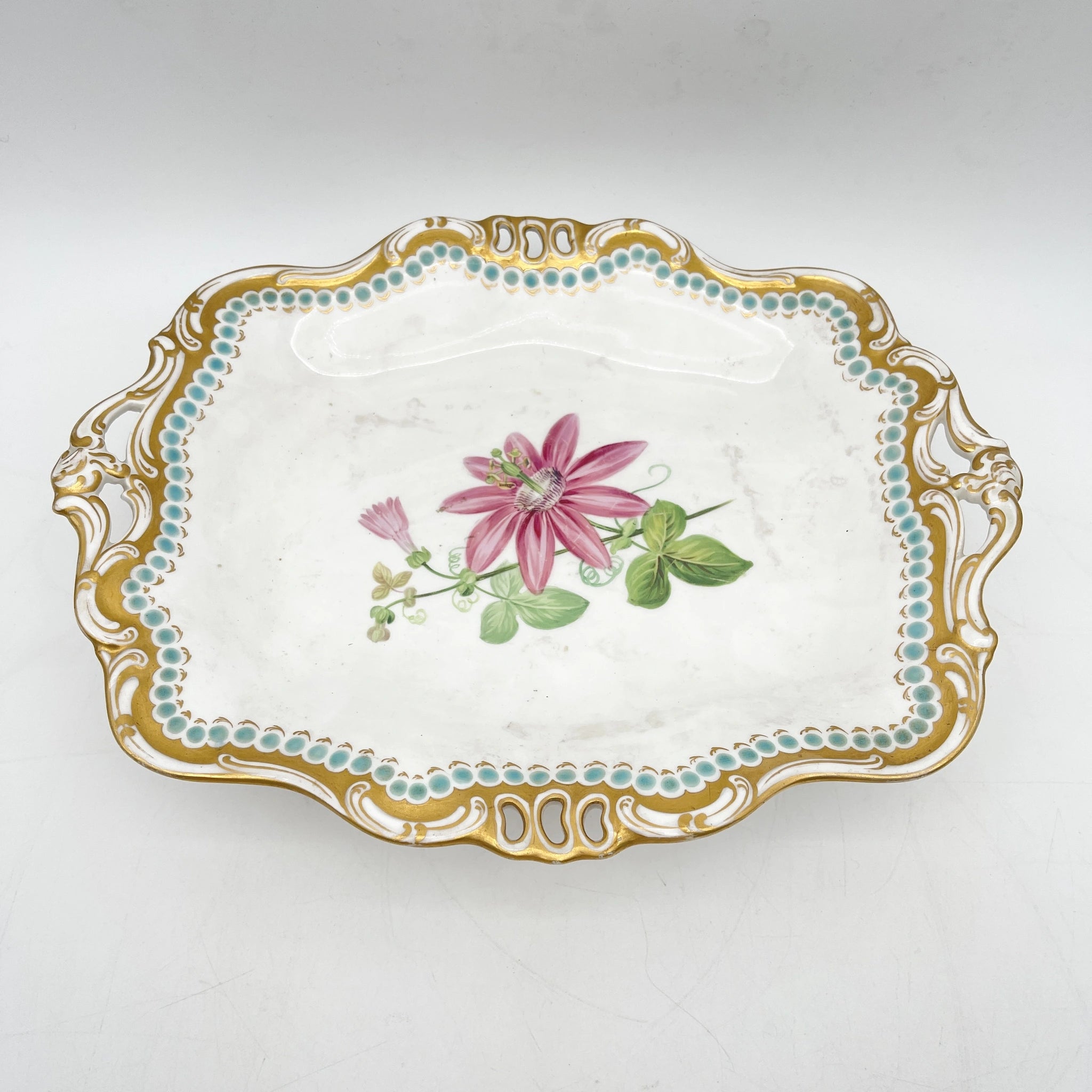 Davenport(ダベンポート) / コンポート皿 / 19C中後期 / 磁器 / イギリス / ボタニカルアート, スカラップエッジ, 金彩 / [アンティーク]