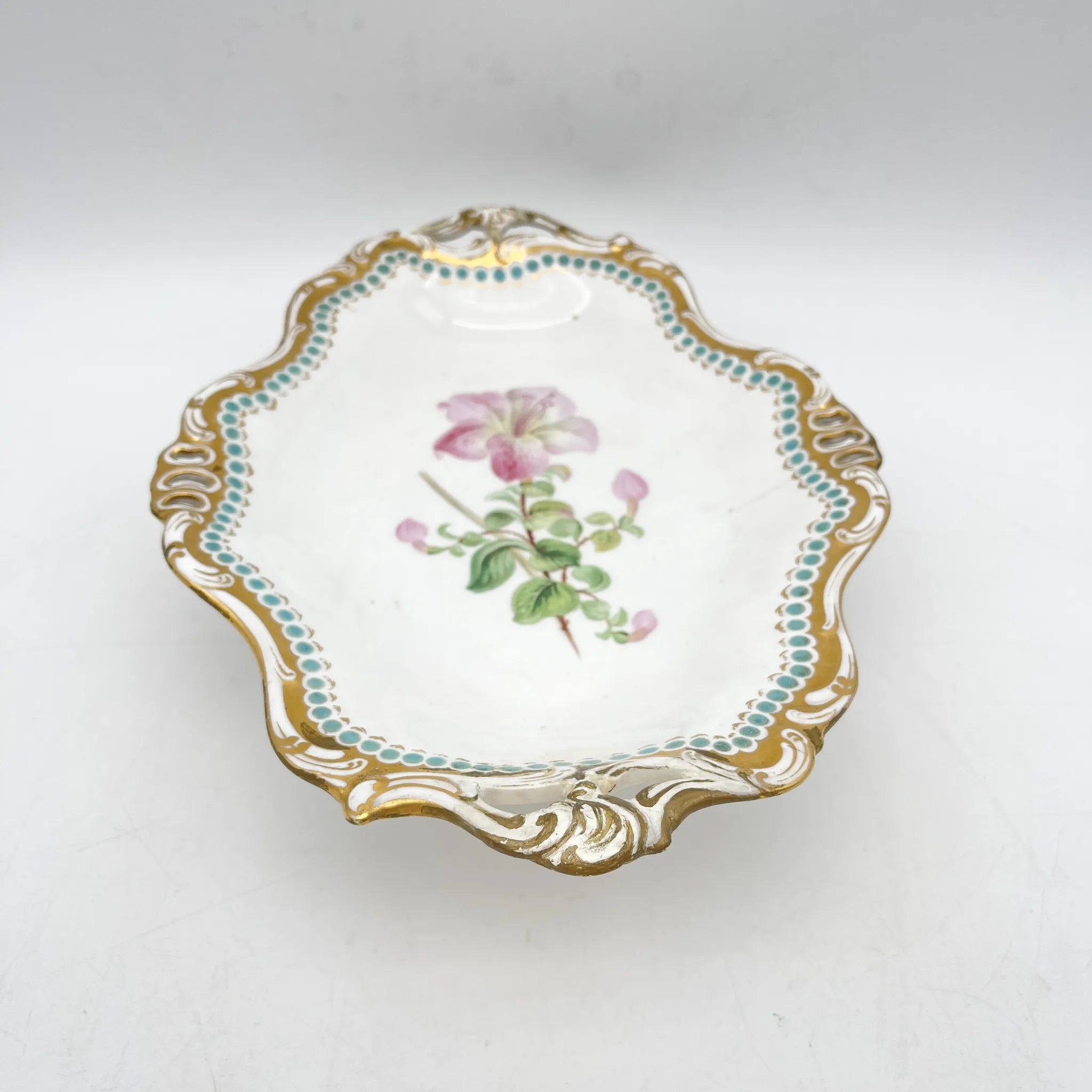 Davenport(ダベンポート) / コンポート皿 / 19C中後期 / 磁器 / イギリス / ボタニカルアート, スカラップエッジ, 金彩 / [アンティーク]