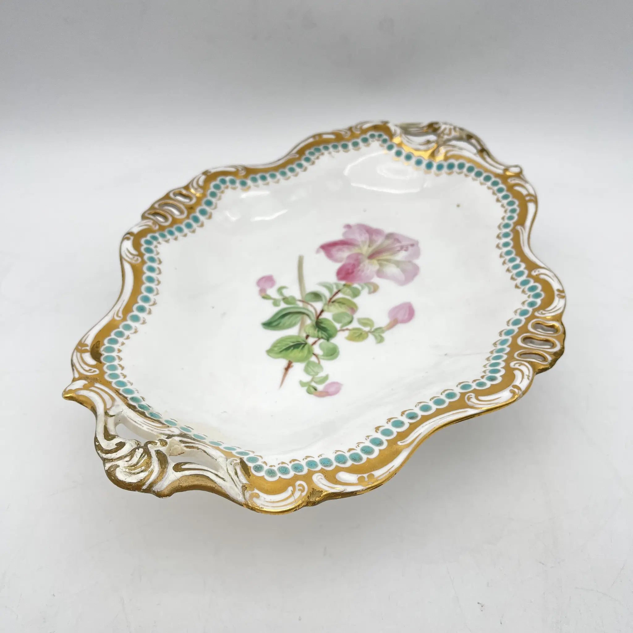 Davenport(ダベンポート) / コンポート皿 / 19C中後期 / 磁器 / イギリス / ボタニカルアート, スカラップエッジ, 金彩 / [アンティーク]