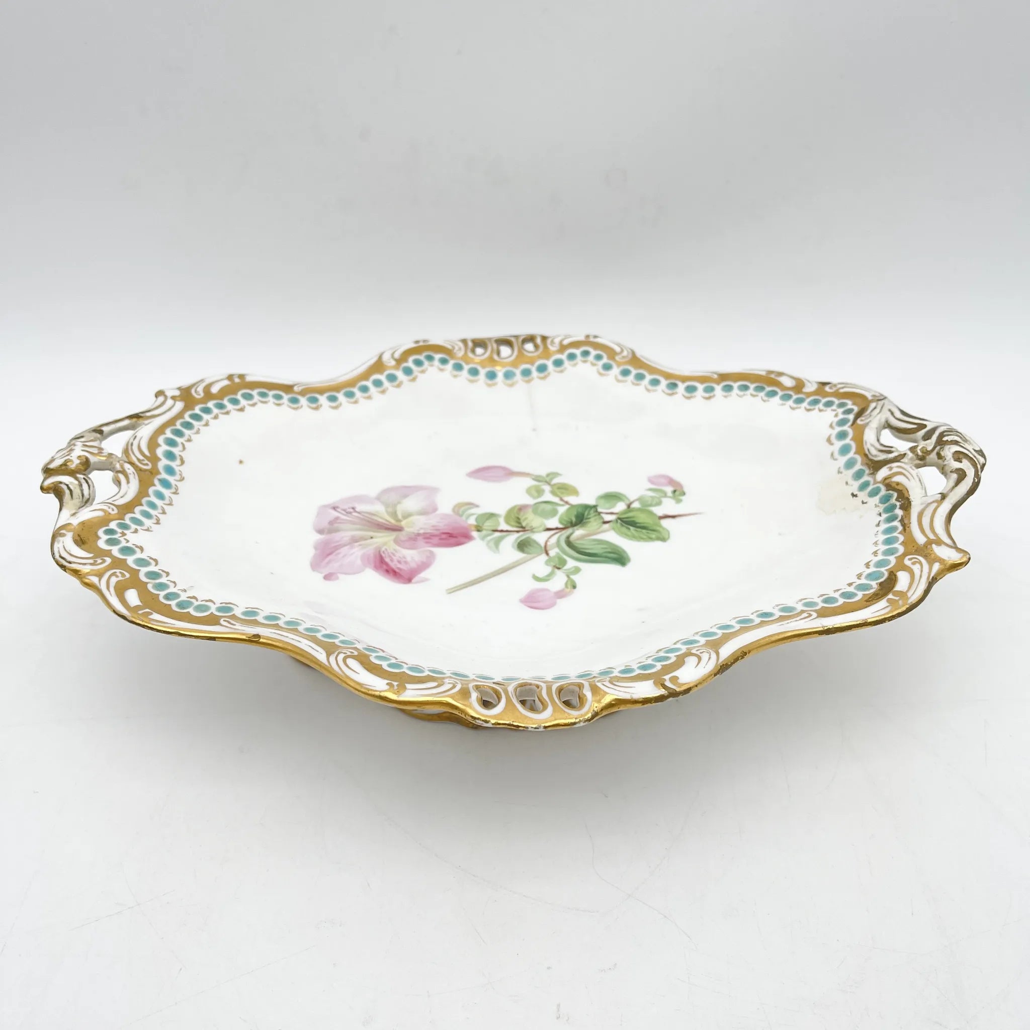 Davenport(ダベンポート) / コンポート皿 / 19C中後期 / 磁器 / イギリス / ボタニカルアート, スカラップエッジ, 金彩 / [アンティーク]