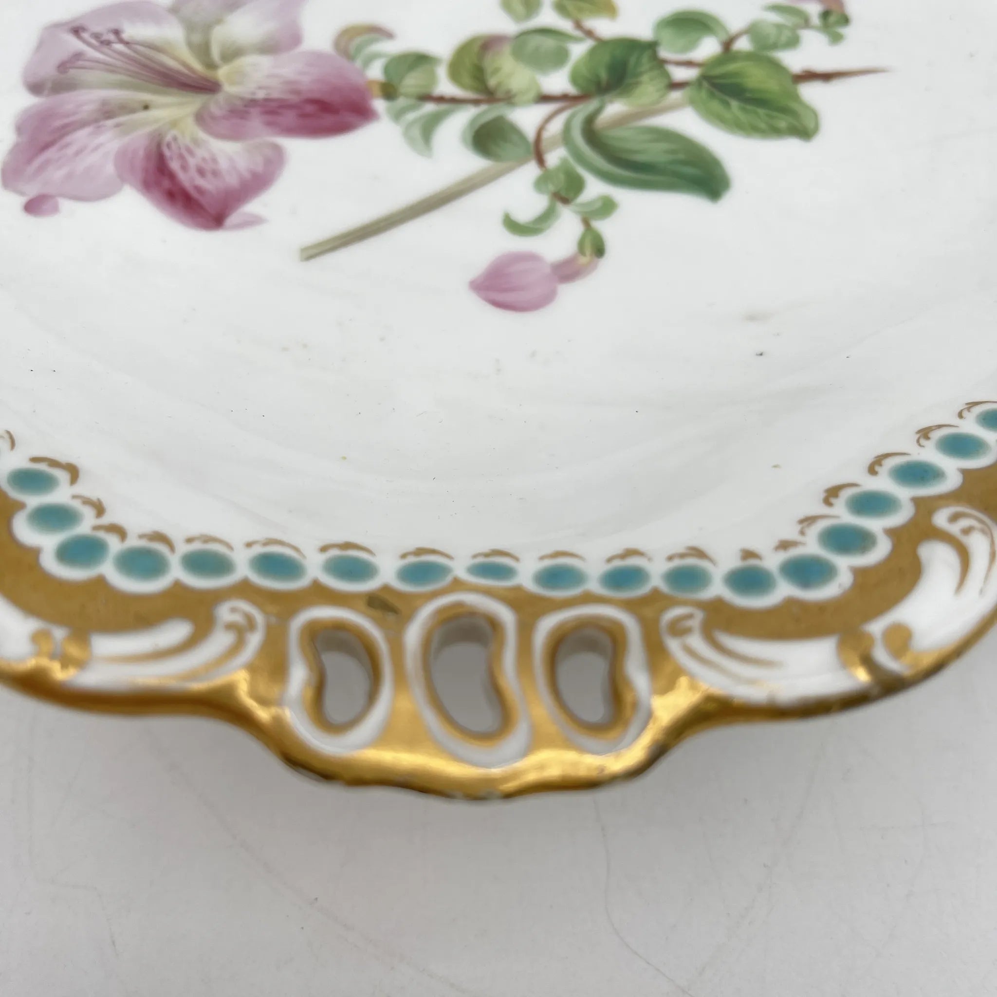 Davenport(ダベンポート) / コンポート皿 / 19C中後期 / 磁器 / イギリス / ボタニカルアート, スカラップエッジ, 金彩 / [アンティーク]
