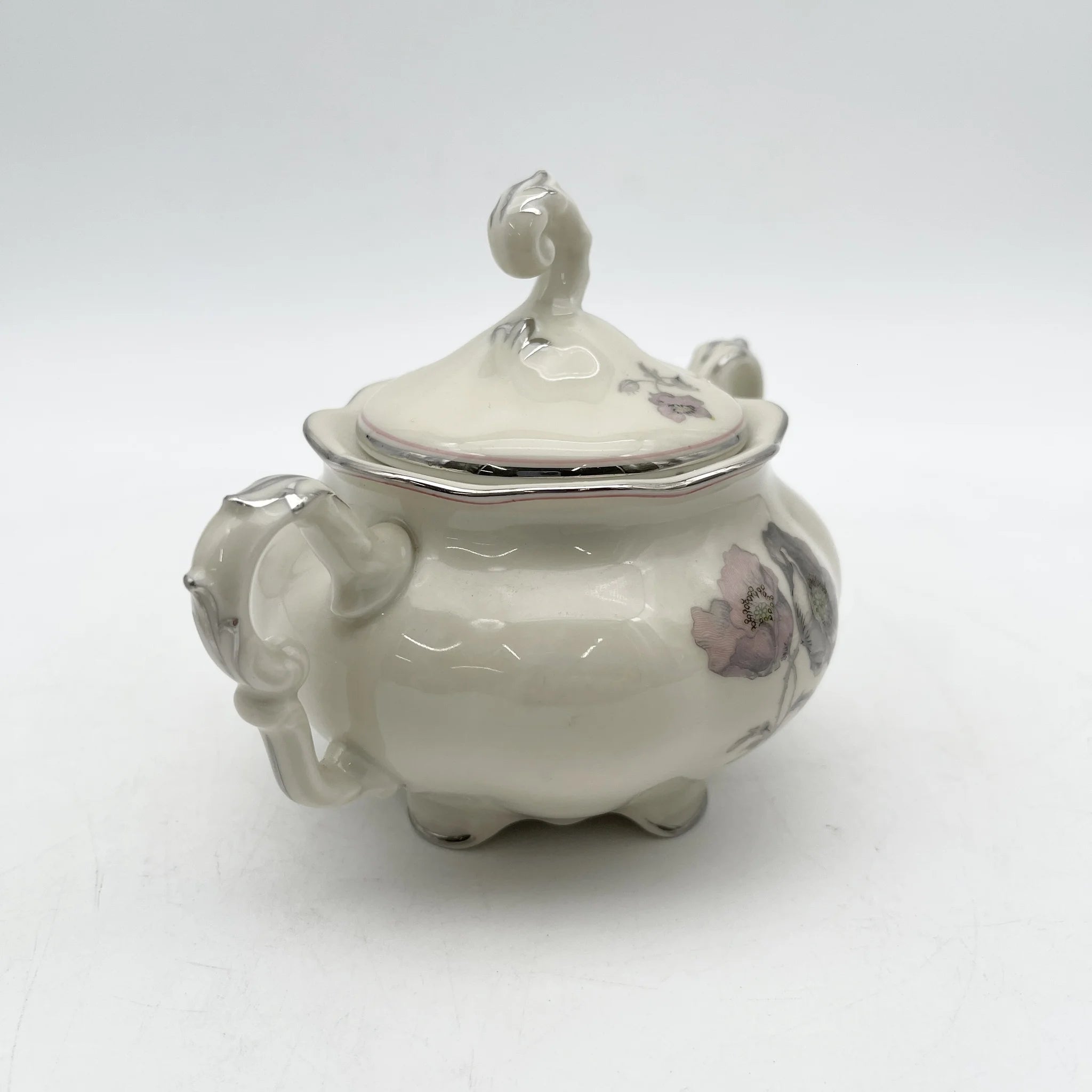 [Vintage] Sugar Pot / Pirkenhammer / Avignon / Estimated late 20C / Porcelain / Czechoslovakia / Poppy, Silver