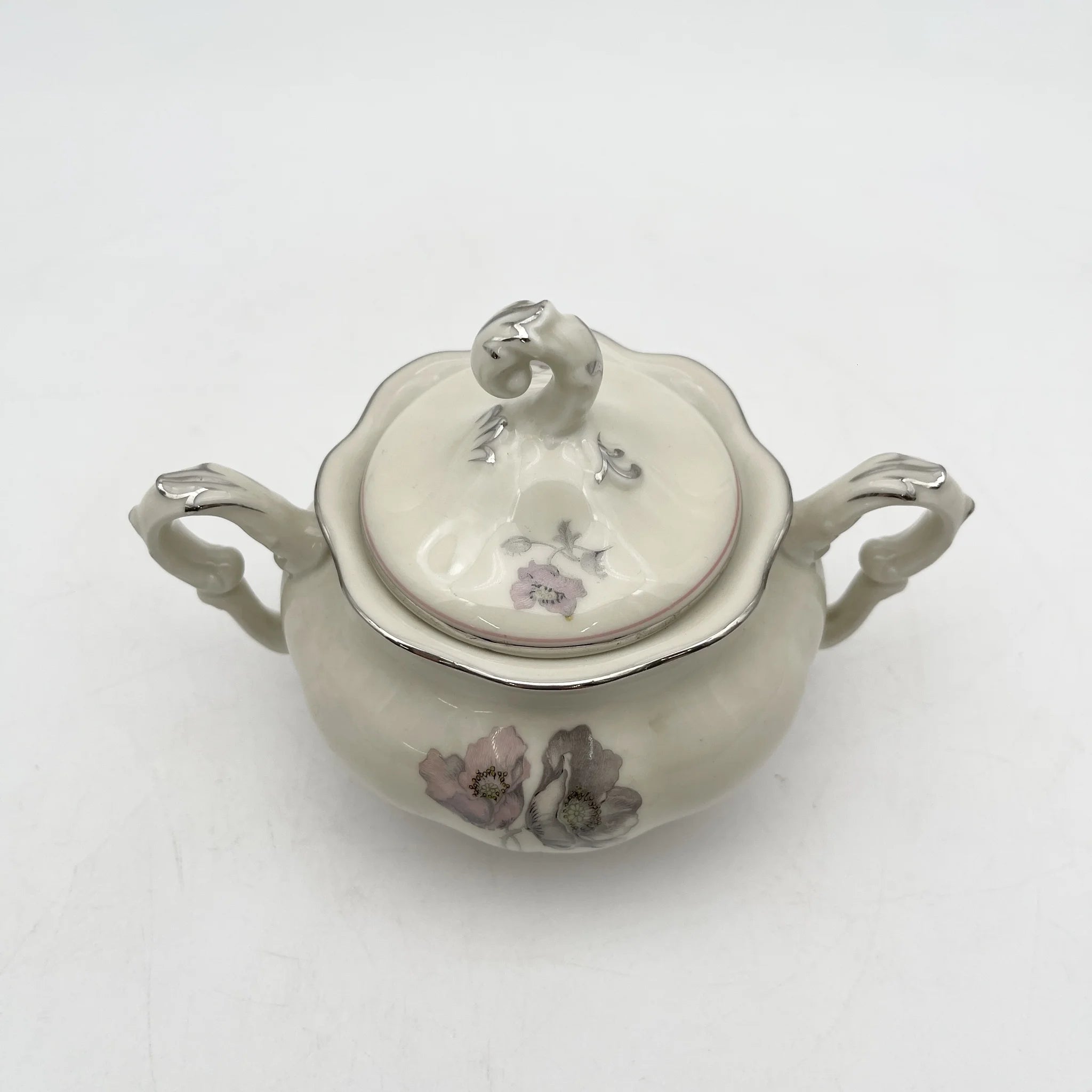 [Vintage] Sugar Pot / Pirkenhammer / Avignon / Estimated late 20C / Porcelain / Czechoslovakia / Poppy, Silver