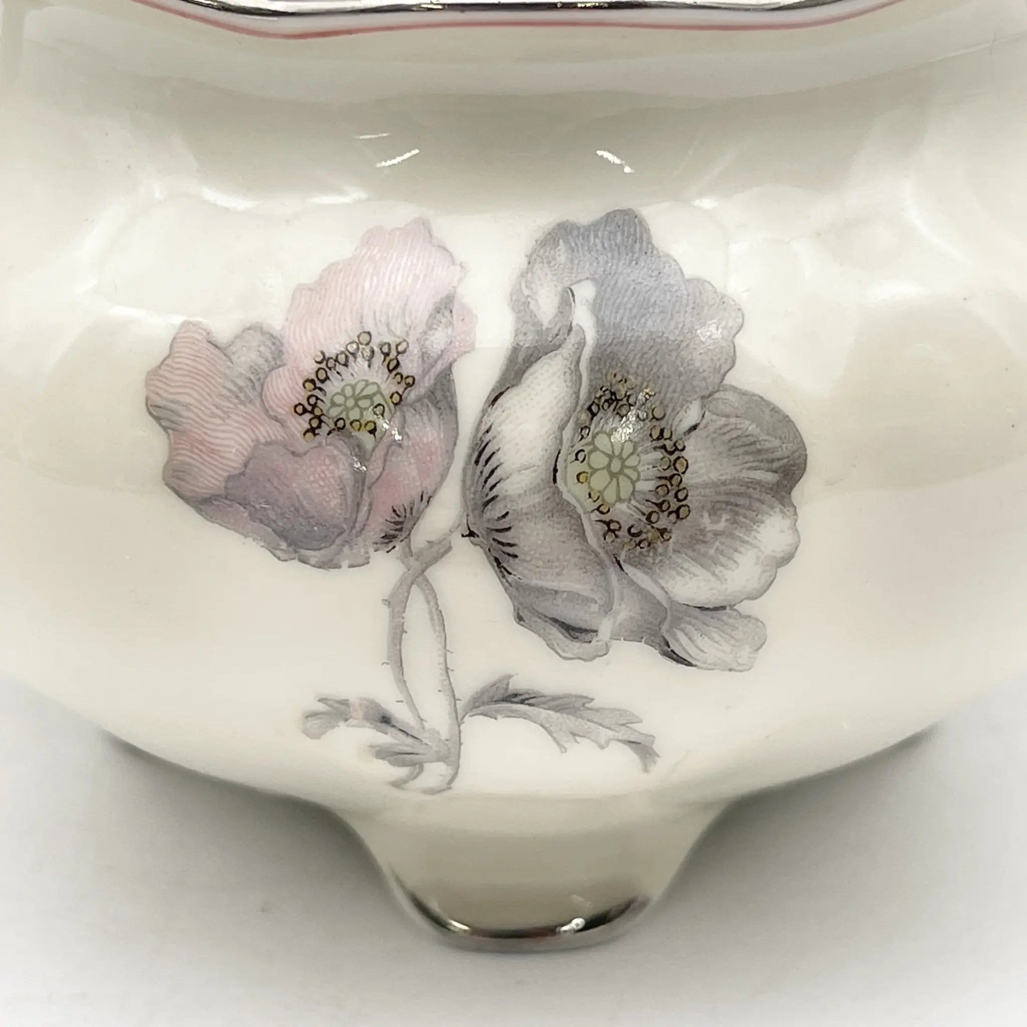 [Vintage] Sugar Pot / Pirkenhammer / Avignon / Estimated late 20C / Porcelain / Czechoslovakia / Poppy, Silver