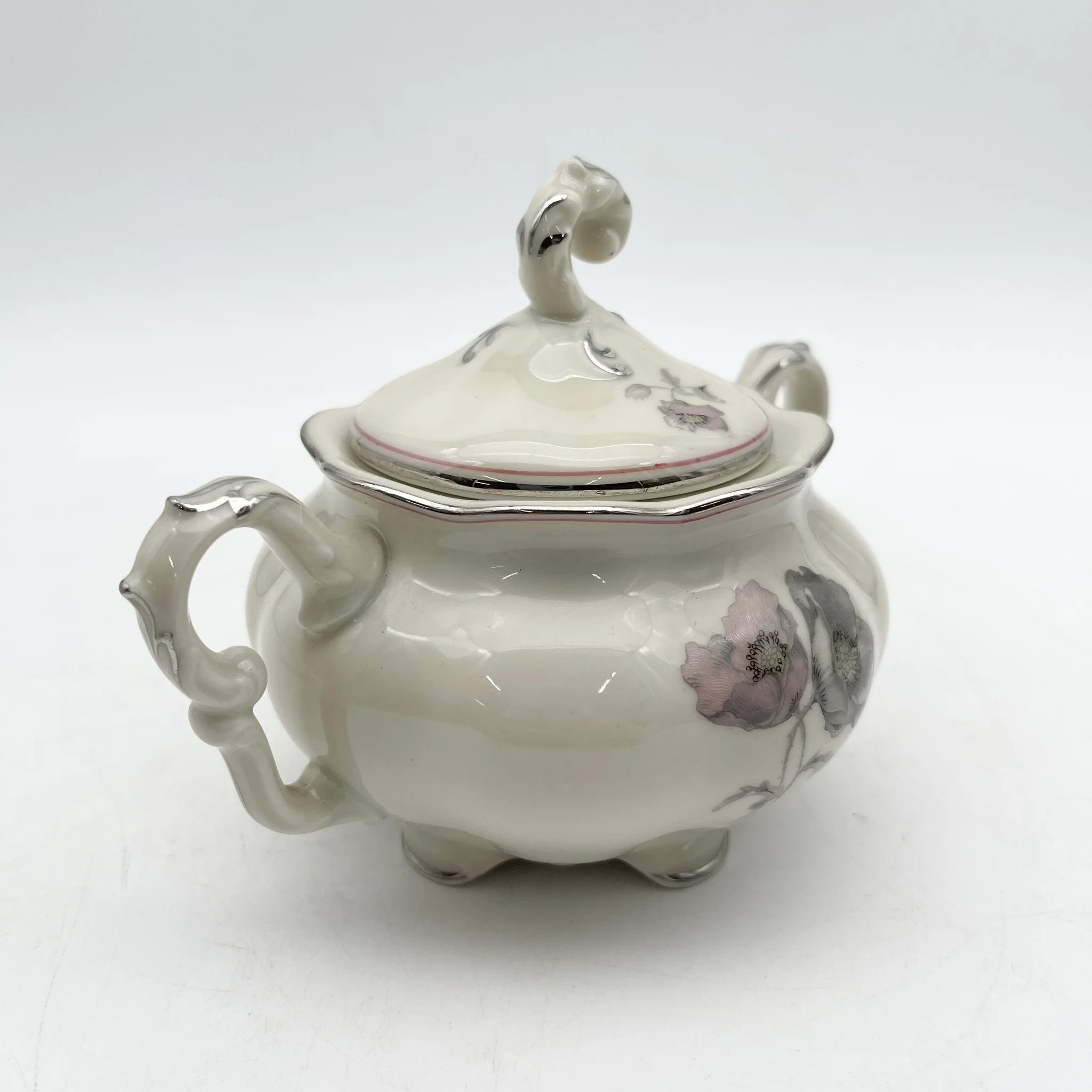 [Vintage] Sugar Pot / Pirkenhammer / Avignon / Estimated late 20C / Porcelain / Czechoslovakia / Poppy, Silver