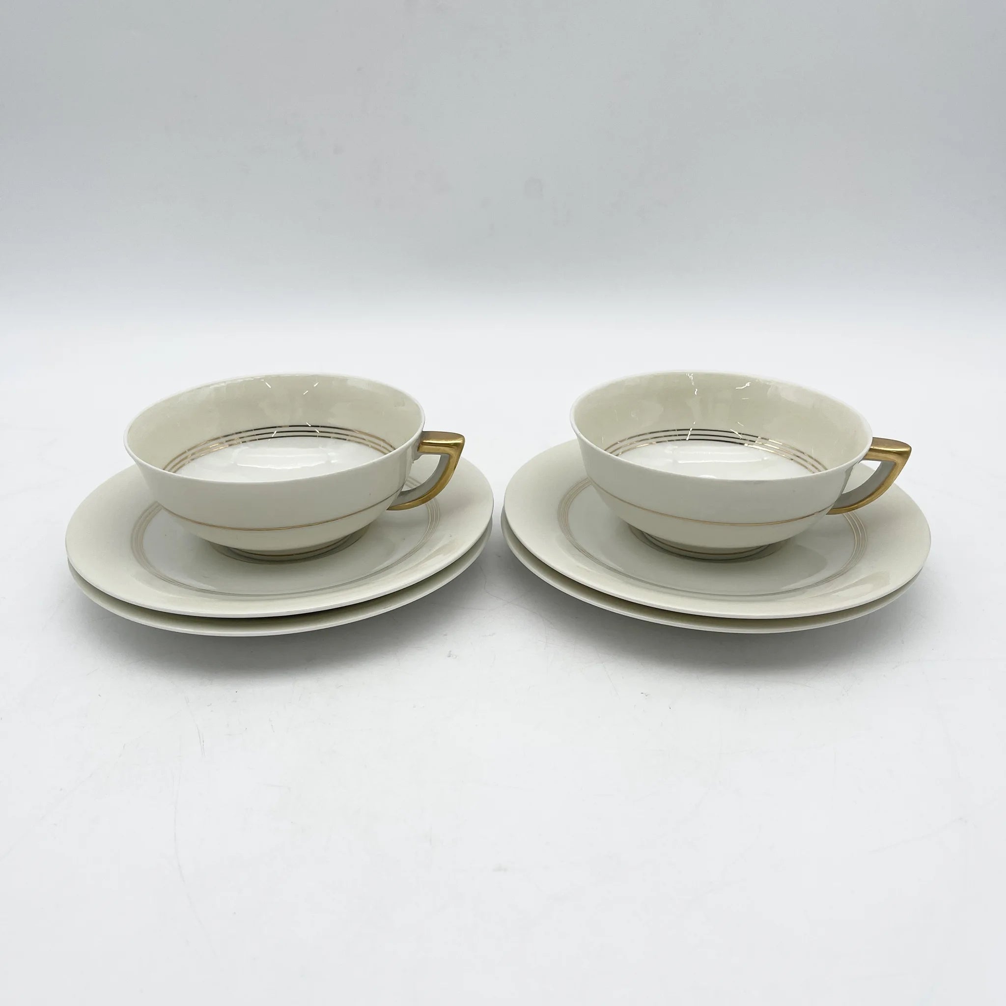 C&S+スペアソーサー2P / リモージュ磁器 / 20C中頃 / 磁器 / フランス / 金彩, 幾何学的フォルム / [ビンテージ]