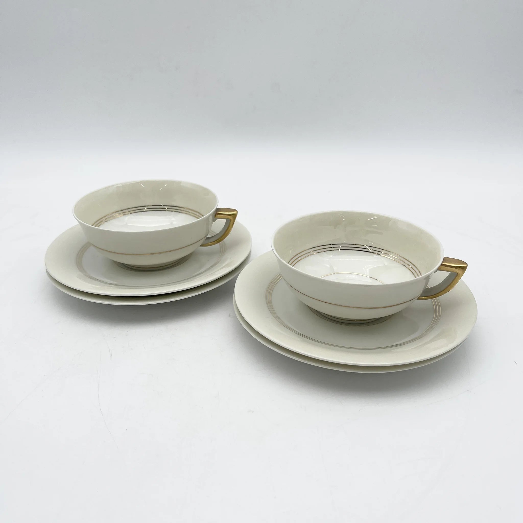 C&S+スペアソーサー2P / リモージュ磁器 / 20C中頃 / 磁器 / フランス / 金彩, 幾何学的フォルム / [ビンテージ]