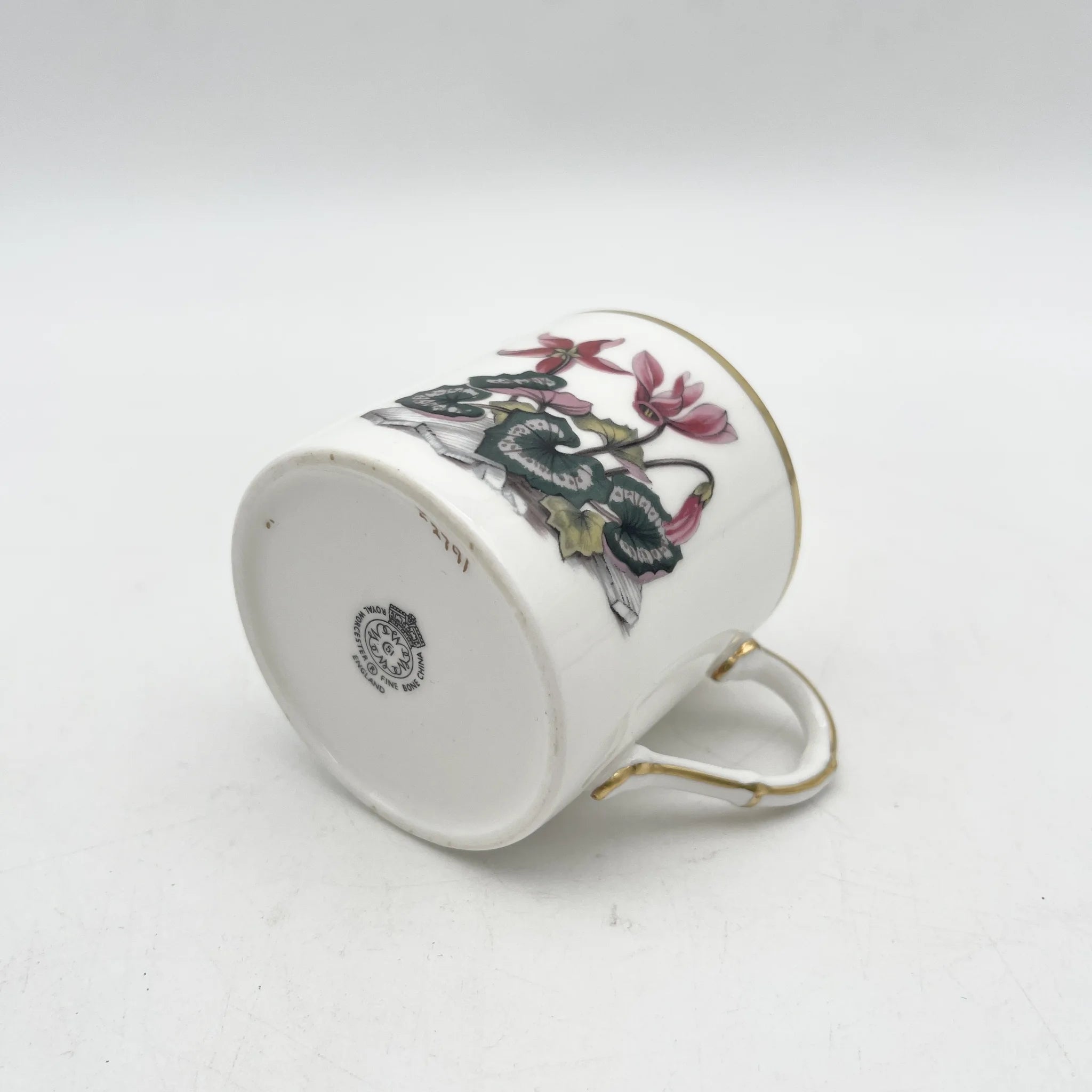 Royal Worcester(ロイヤル・ウースター) / カップ&ソーサー2P / 20C中後期 / Fine Bone China / イギリス / アルパイン・フラワー, 金彩 / [アンティーク]