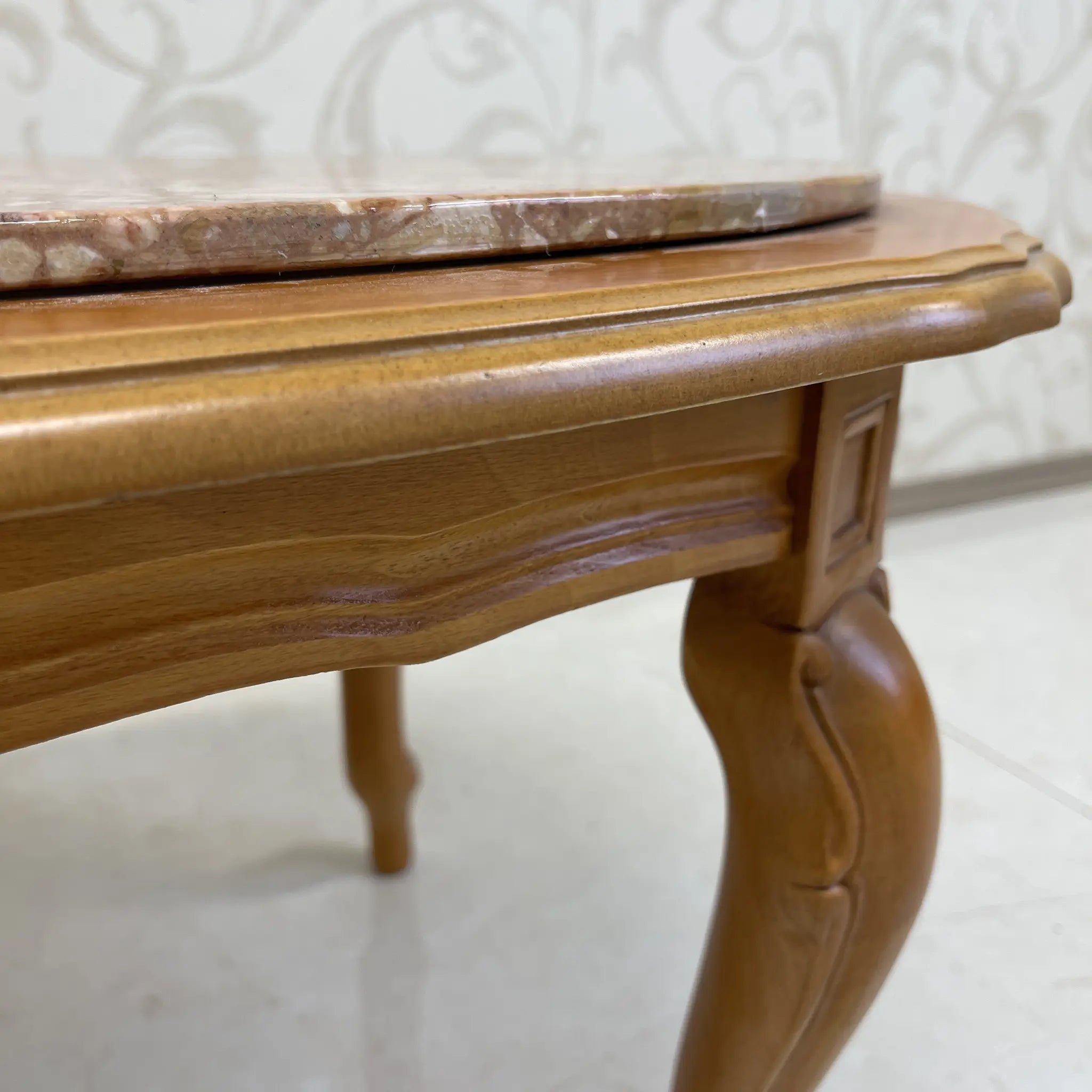 Vintage center table / Late 20th century (presumably) / Beech / Italian / Marble top