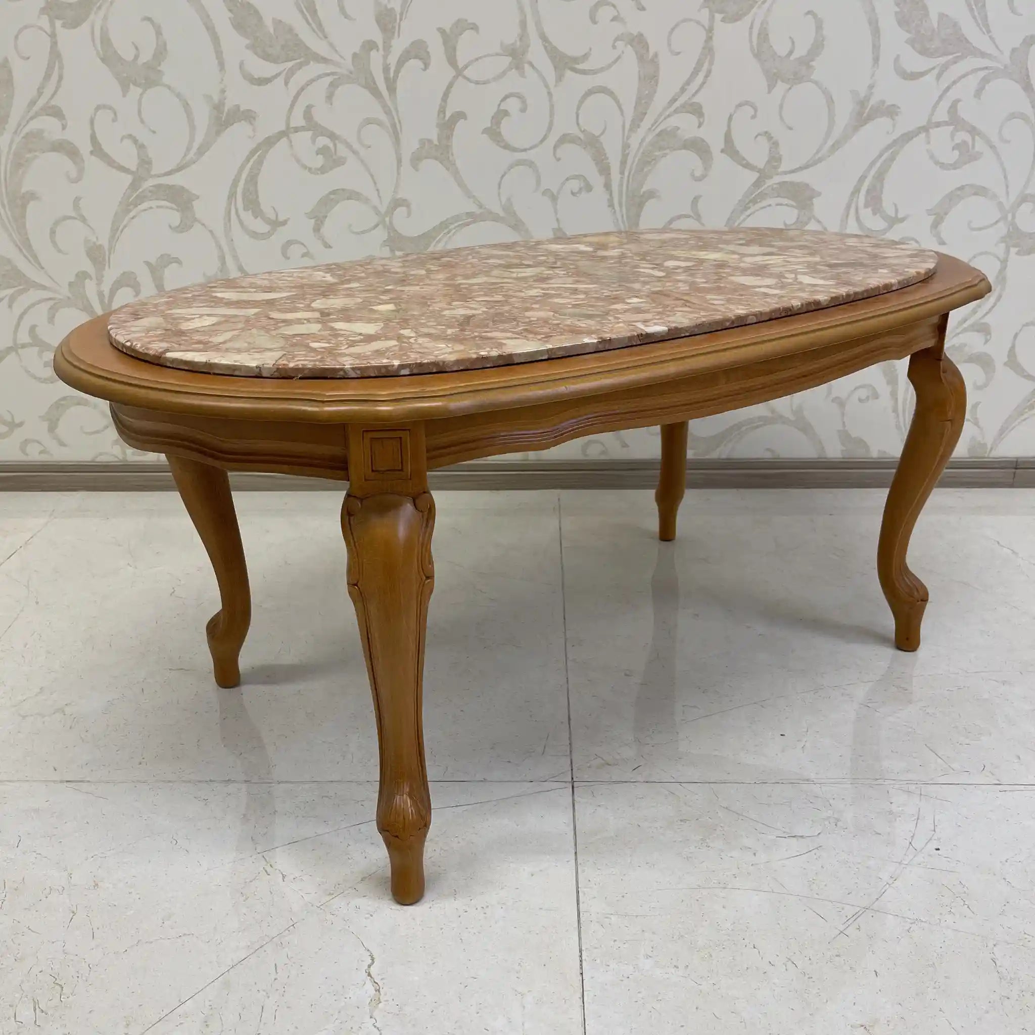 Vintage center table / Late 20th century (presumably) / Beech / Italian / Marble top