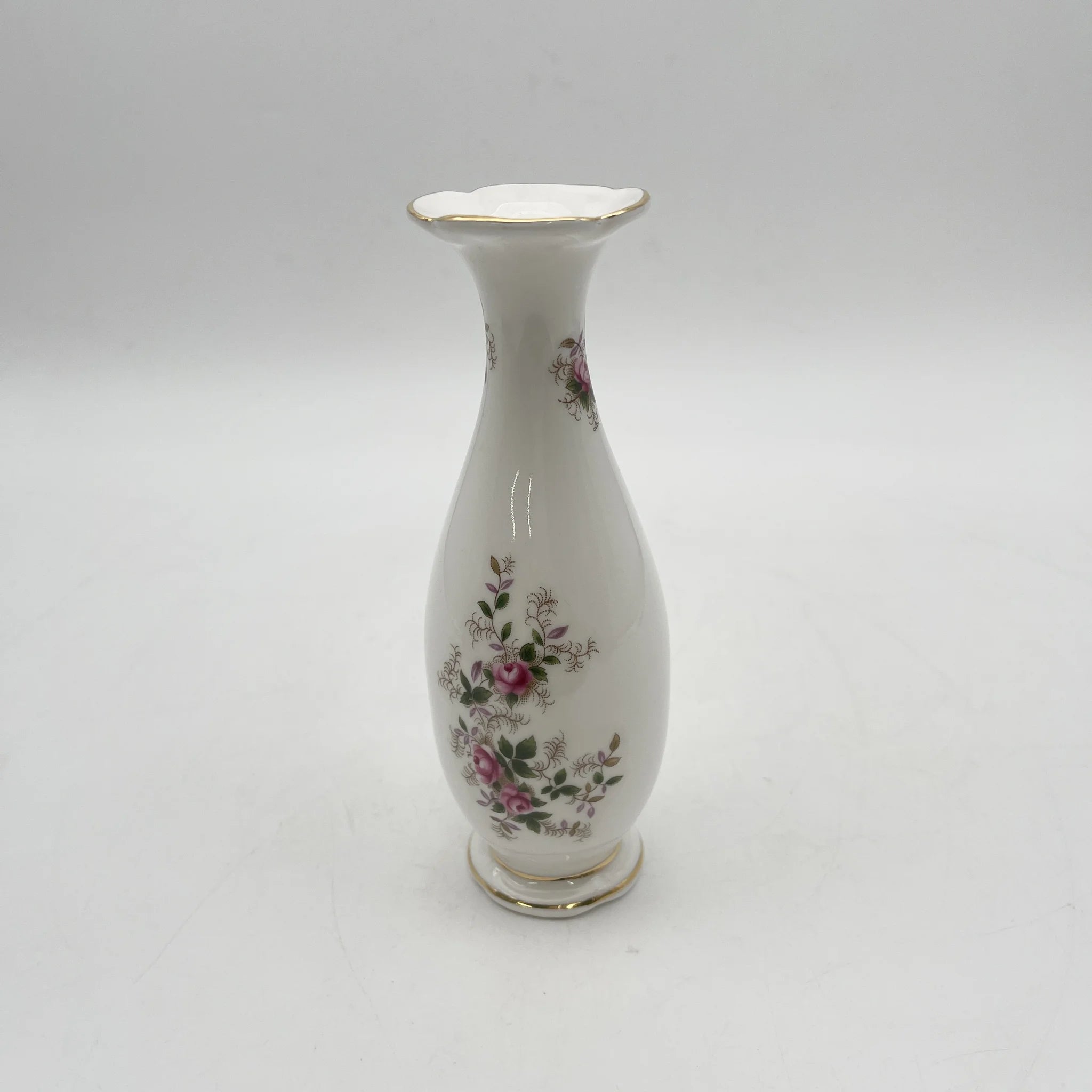 Royal Albert /花瓶/ Lavender Rose / 1960-90s /骨中国/英国/ 一对形状，牵牛花嘴，洛可可风格，金彩，花卉图案，古董风格，西洋陶瓷器/[复古]