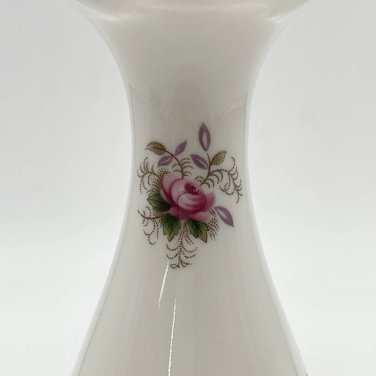 Royal Albert /花瓶/ Lavender Rose / 1960-90s /骨中国/英国/ 一对形状，牵牛花嘴，洛可可风格，金彩，花卉图案，古董风格，西洋陶瓷器/[复古]