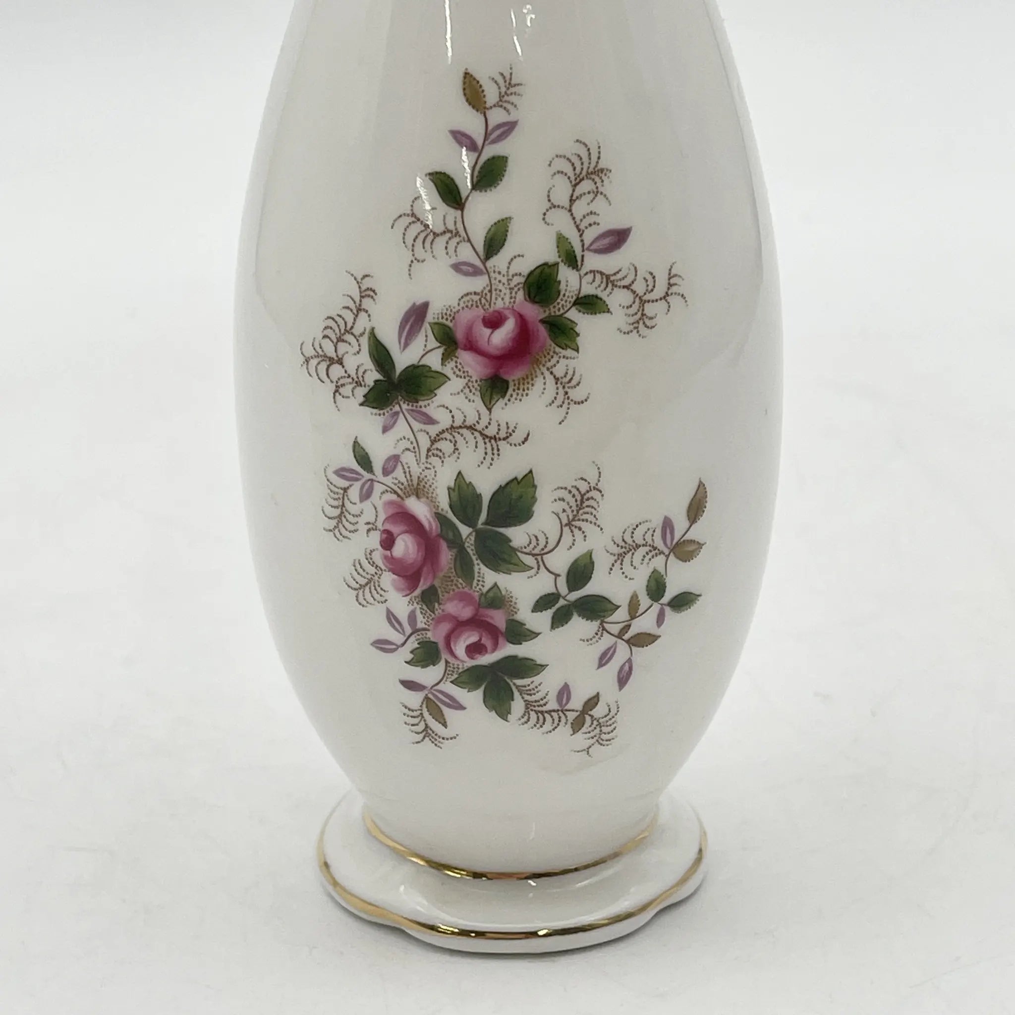 Royal Albert /花瓶/ Lavender Rose / 1960-90s /骨中国/英国/ 一对形状，牵牛花嘴，洛可可风格，金彩，花卉图案，古董风格，西洋陶瓷器/[复古]