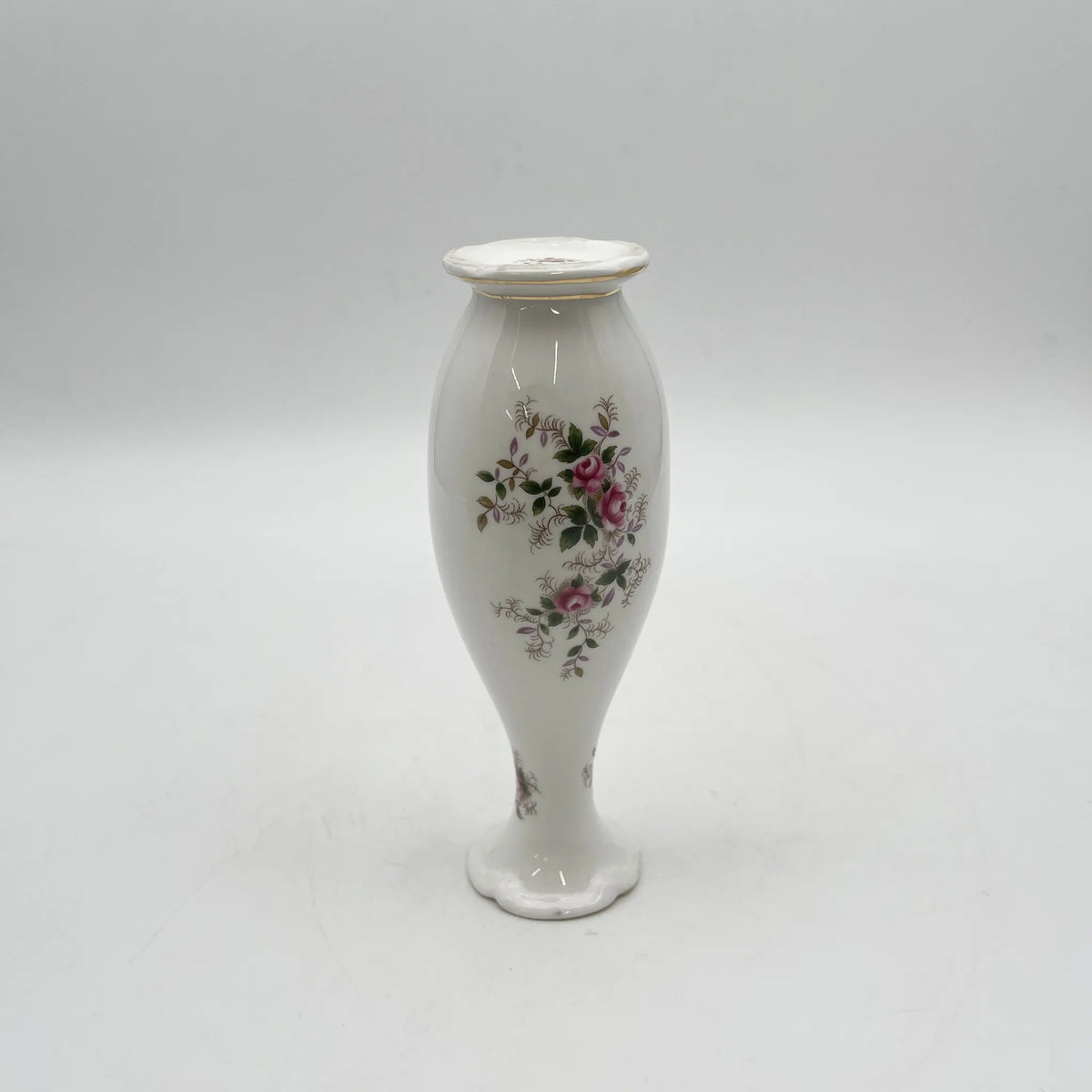 Royal Albert /花瓶/ Lavender Rose / 1960-90s /骨中国/英国/ 一对形状，牵牛花嘴，洛可可风格，金彩，花卉图案，古董风格，西洋陶瓷器/[复古]