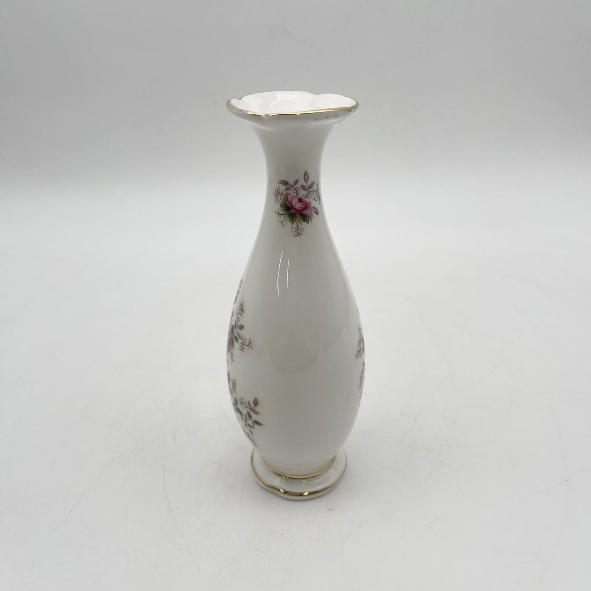 Royal Albert /花瓶/ Lavender Rose / 1960-90s /骨中国/英国/ 一对形状，牵牛花嘴，洛可可风格，金彩，花卉图案，古董风格，西洋陶瓷器/[复古]