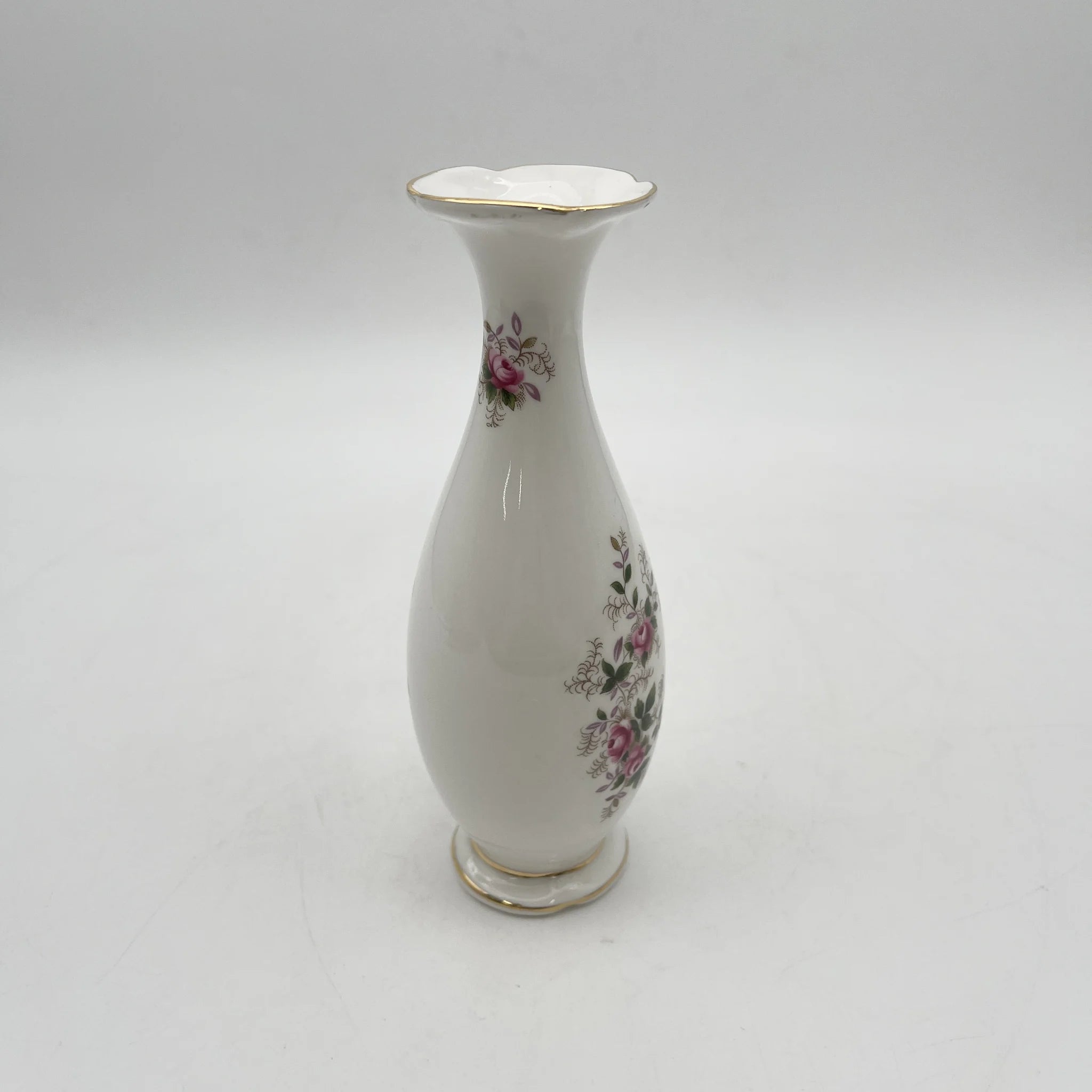 Royal Albert /花瓶/ Lavender Rose / 1960-90s /骨中国/英国/ 一对形状，牵牛花嘴，洛可可风格，金彩，花卉图案，古董风格，西洋陶瓷器/[复古]