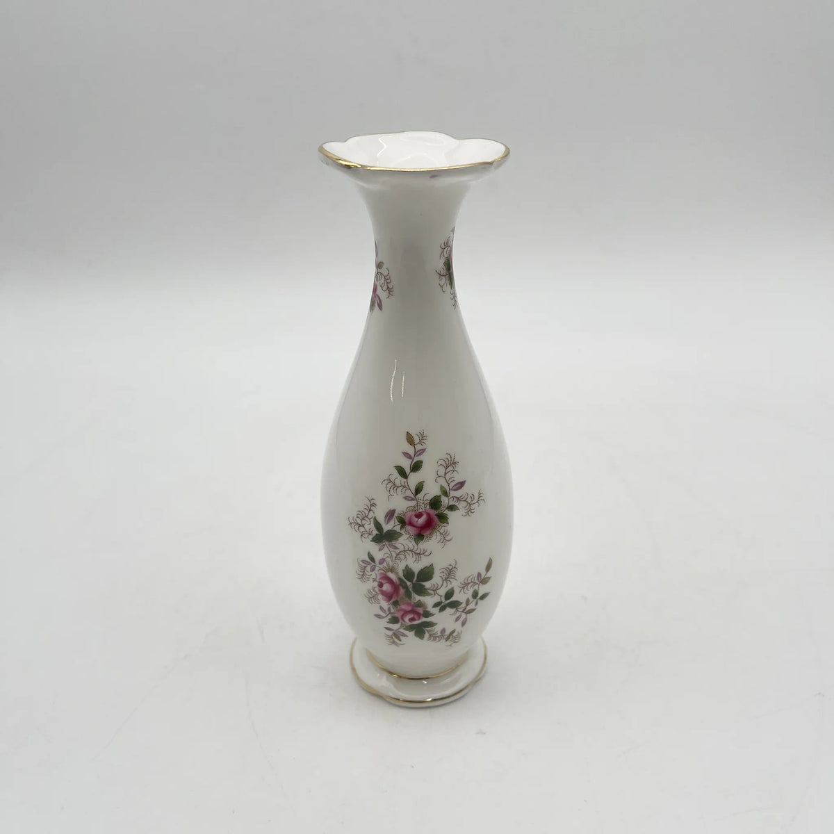 Royal Albert /花瓶/ Lavender Rose / 1960-90s /骨中国/英国/ 一对形状，牵牛花嘴，洛可可风格，金彩，花卉图案，古董风格，西洋陶瓷器/[复古]