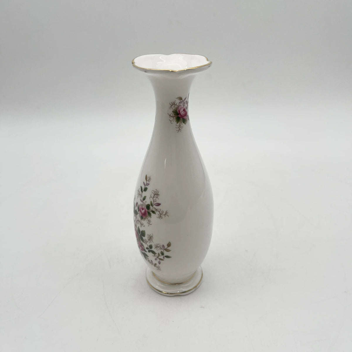 Royal Albert /花瓶/ Lavender Rose / 1960-90s /骨中国/英国/ 一对形状，牵牛花嘴，洛可可风格，金彩，花卉图案，古董风格，西洋陶瓷器/[复古]