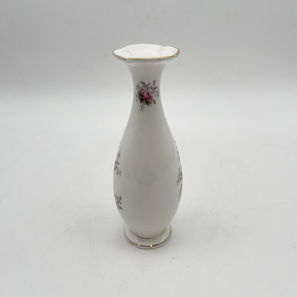 Royal Albert /花瓶/ Lavender Rose / 1960-90s /骨中国/英国/ 一对形状，牵牛花嘴，洛可可风格，金彩，花卉图案，古董风格，西洋陶瓷器/[复古]