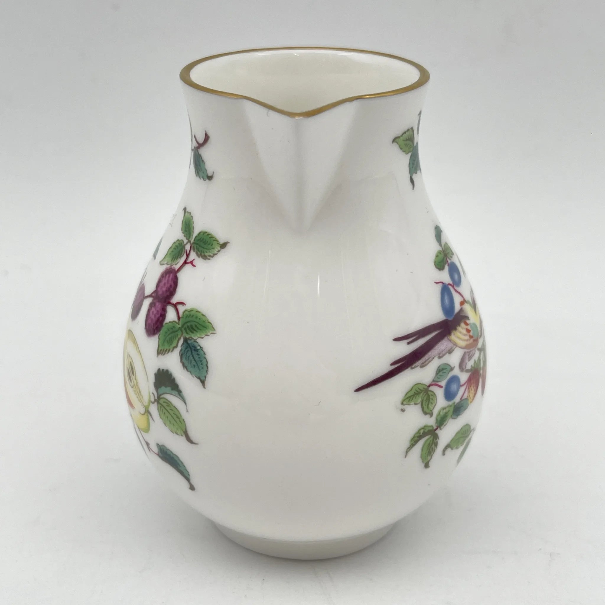 Royal Worcester /牛奶瓶/ Historic Collection / Sparrow Beak Jug（水果&鸟）/ 1970年~ 1980年代左右/ Fine Bone China /英国/奶油，金彩装饰，黄金轮辋，鸟画，水果画，精致中国，收藏品，室内/ [复古]