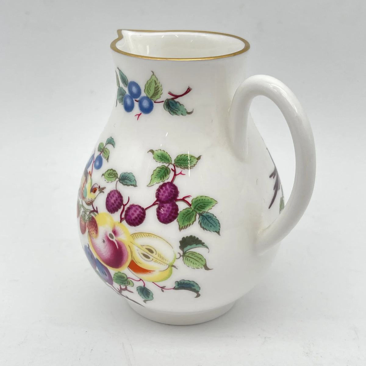 Royal Worcester /牛奶瓶/ Historic Collection / Sparrow Beak Jug（水果&鸟）/ 1970年~ 1980年代左右/ Fine Bone China /英国/奶油，金彩装饰，黄金轮辋，鸟画，水果画，精致中国，收藏品，室内/ [复古]