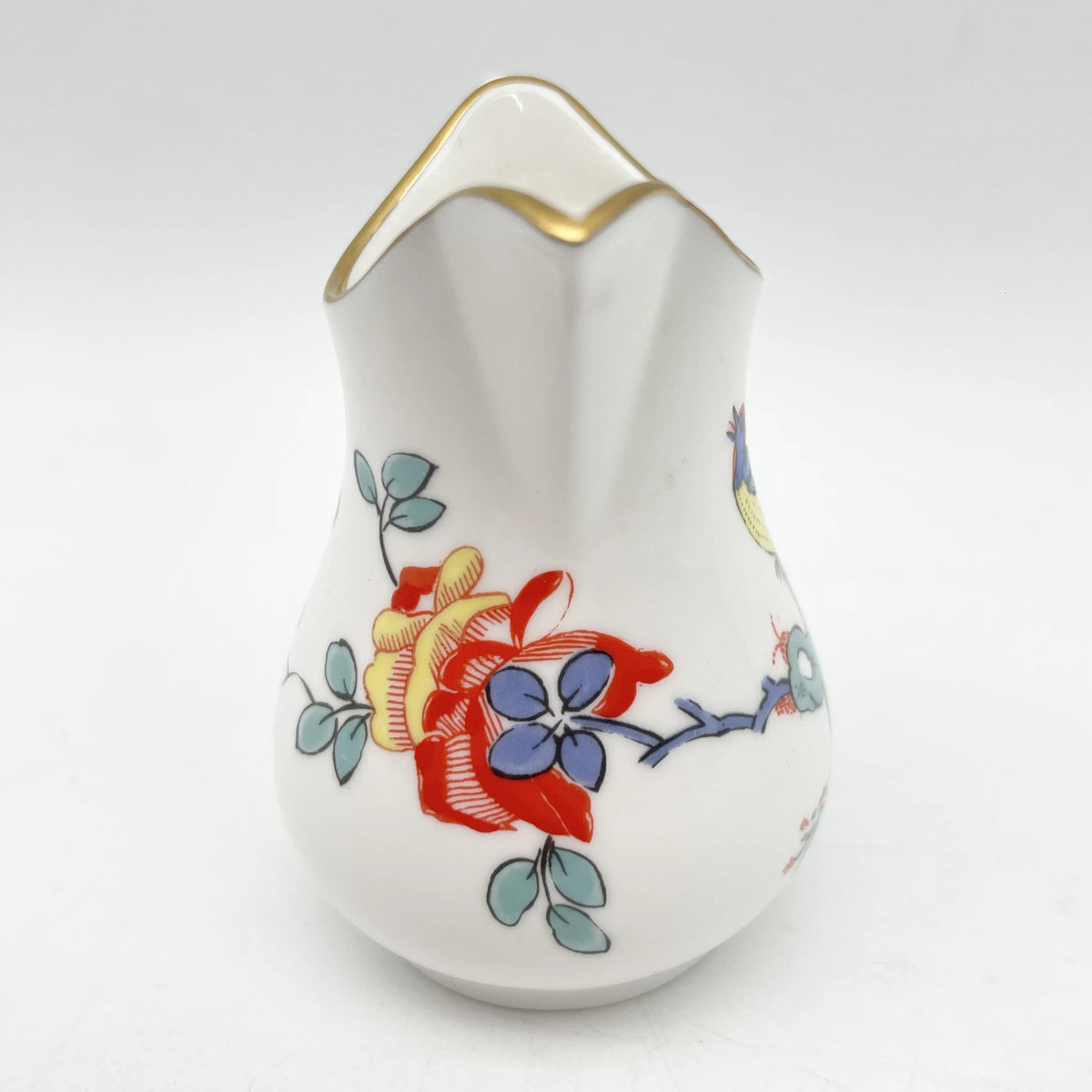 Royal Worcester /牛奶壶/ Historic Jug Collection / Wishbone Jug / 1970年~ 1980年代左右/ Fine Bone China /英国/奶油，金彩装饰，黄金轮辋，鸟画，水果画，精致中国，收藏品，室内/ [复古]