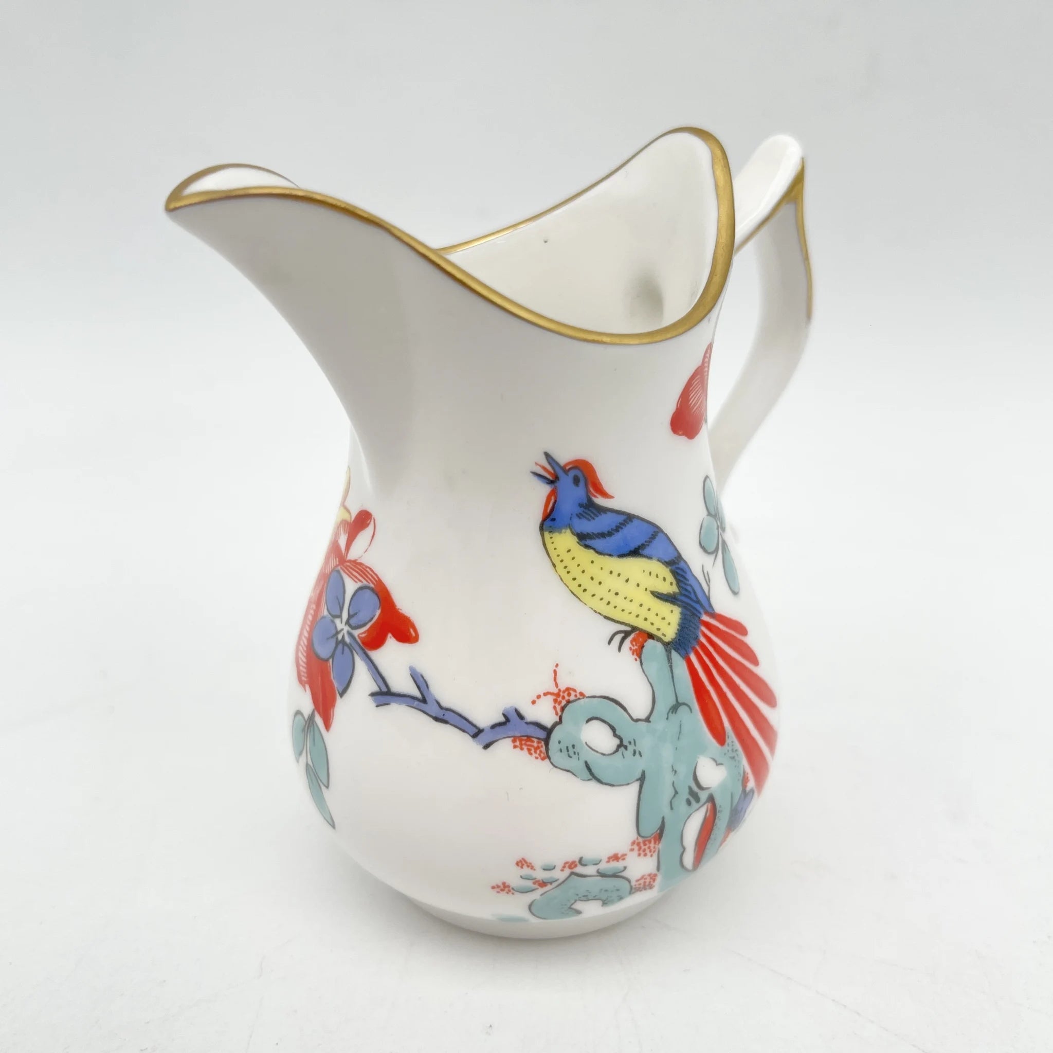 Royal Worcester /牛奶壶/ Historic Jug Collection / Wishbone Jug / 1970年~ 1980年代左右/ Fine Bone China /英国/奶油，金彩装饰，黄金轮辋，鸟画，水果画，精致中国，收藏品，室内/ [复古]