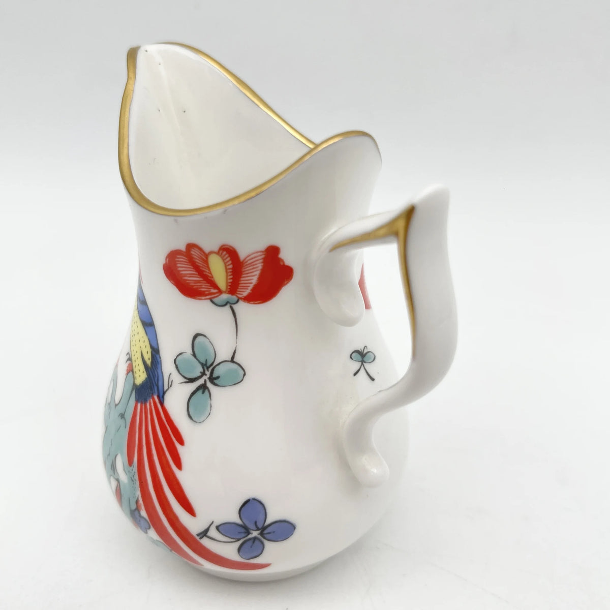 Royal Worcester /牛奶壶/ Historic Jug Collection / Wishbone Jug / 1970年~ 1980年代左右/ Fine Bone China /英国/奶油，金彩装饰，黄金轮辋，鸟画，水果画，精致中国，收藏品，室内/ [复古]