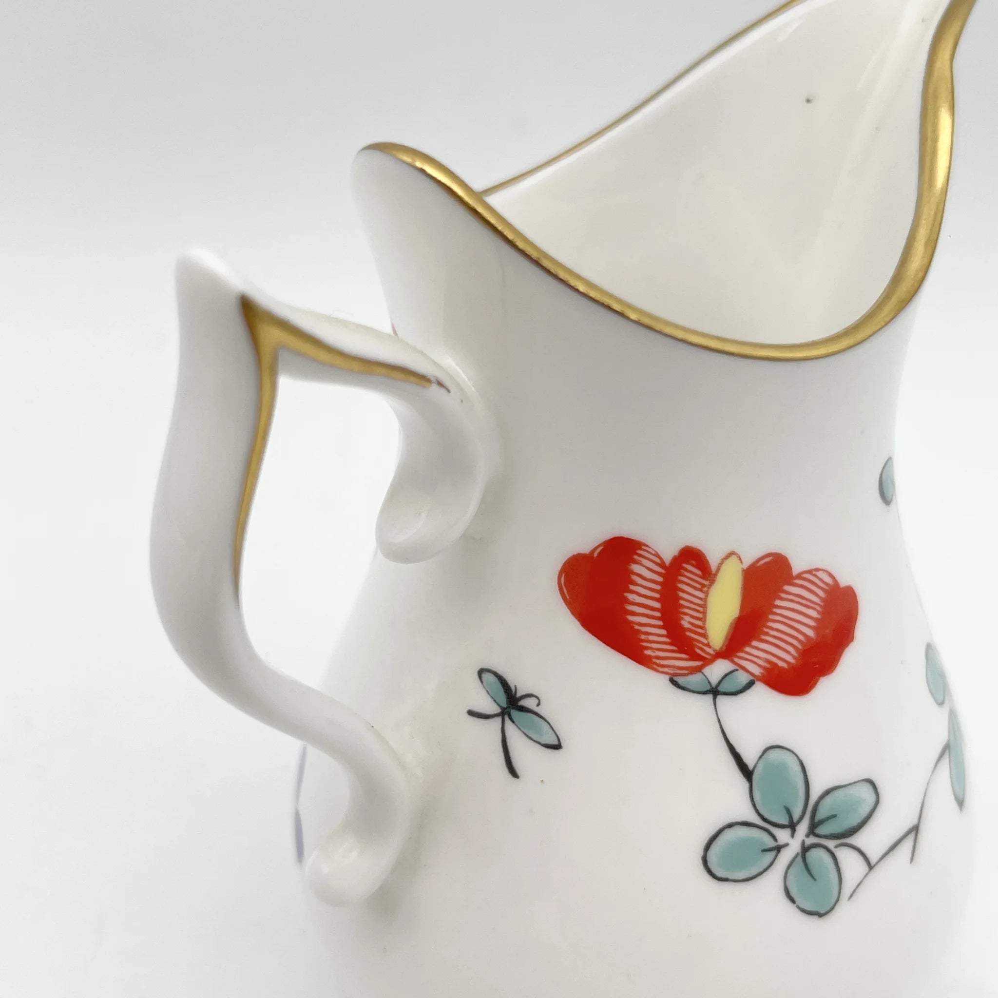 Royal Worcester /牛奶壶/ Historic Jug Collection / Wishbone Jug / 1970年~ 1980年代左右/ Fine Bone China /英国/奶油，金彩装饰，黄金轮辋，鸟画，水果画，精致中国，收藏品，室内/ [复古]