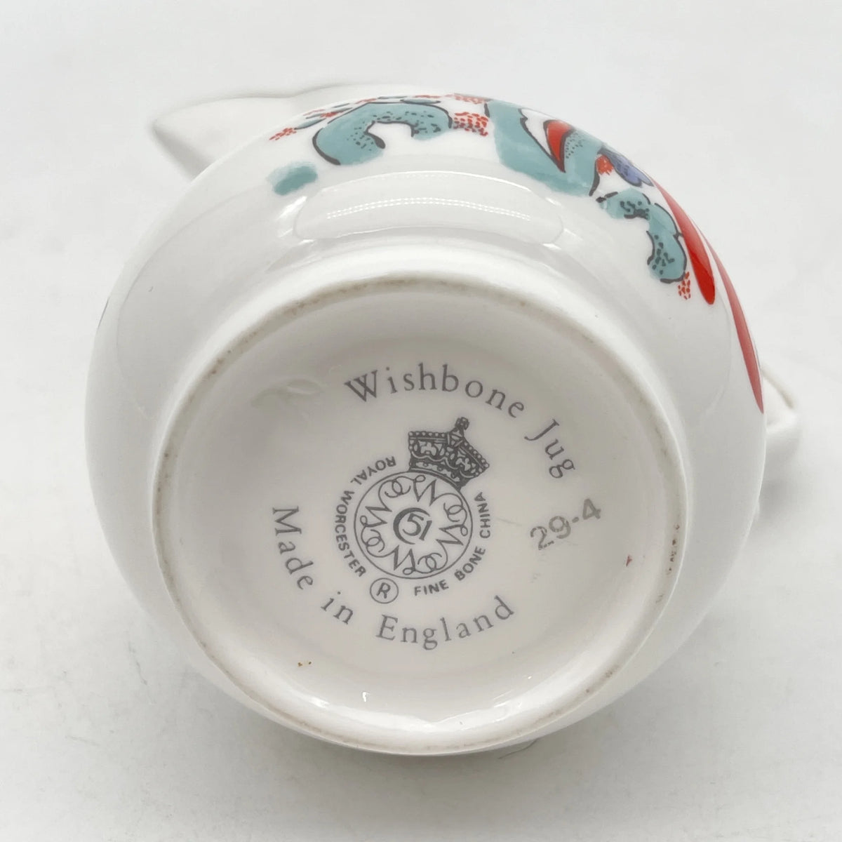 Royal Worcester /牛奶壶/ Historic Jug Collection / Wishbone Jug / 1970年~ 1980年代左右/ Fine Bone China /英国/奶油，金彩装饰，黄金轮辋，鸟画，水果画，精致中国，收藏品，室内/ [复古]