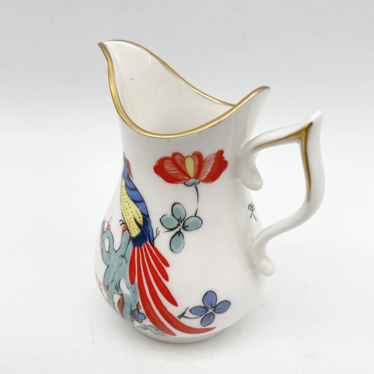 Royal Worcester /牛奶壶/ Historic Jug Collection / Wishbone Jug / 1970年~ 1980年代左右/ Fine Bone China /英国/奶油，金彩装饰，黄金轮辋，鸟画，水果画，精致中国，收藏品，室内/ [复古]
