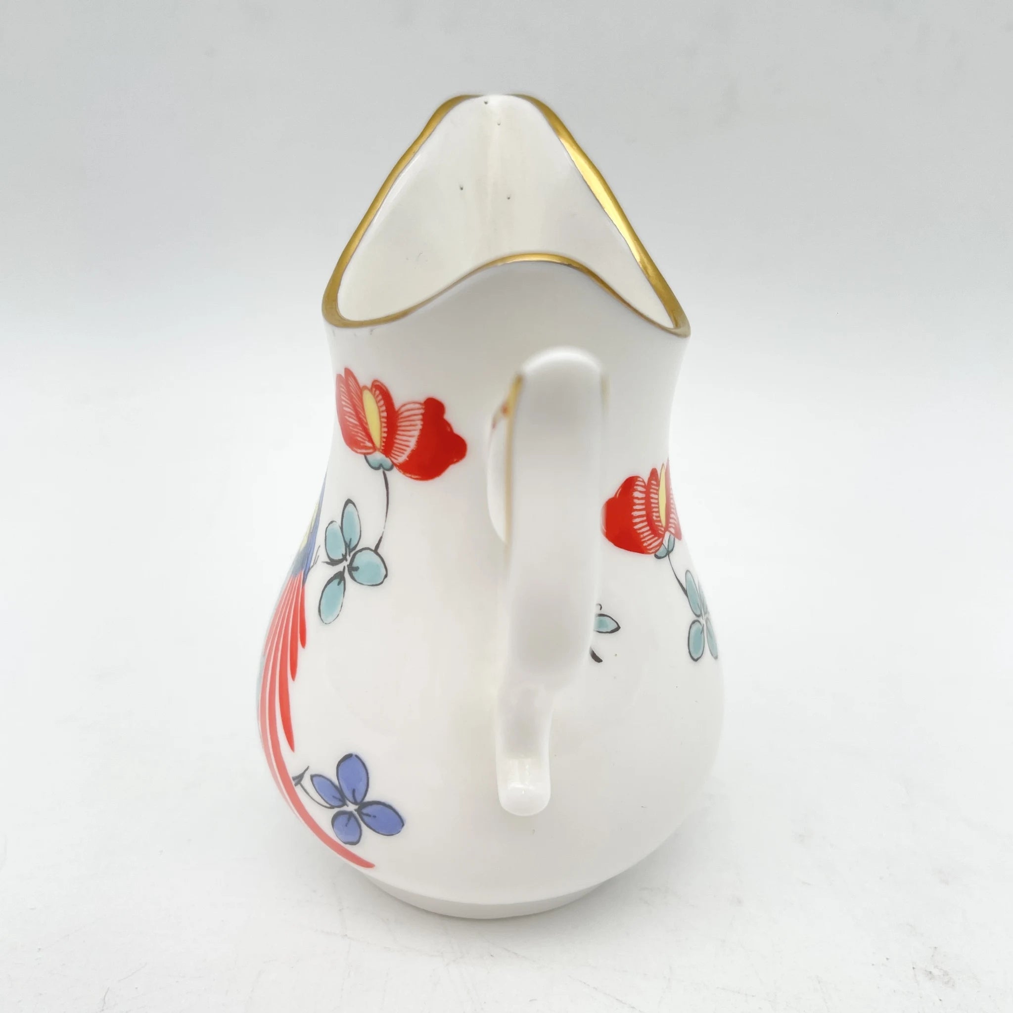 Royal Worcester /牛奶壶/ Historic Jug Collection / Wishbone Jug / 1970年~ 1980年代左右/ Fine Bone China /英国/奶油，金彩装饰，黄金轮辋，鸟画，水果画，精致中国，收藏品，室内/ [复古]