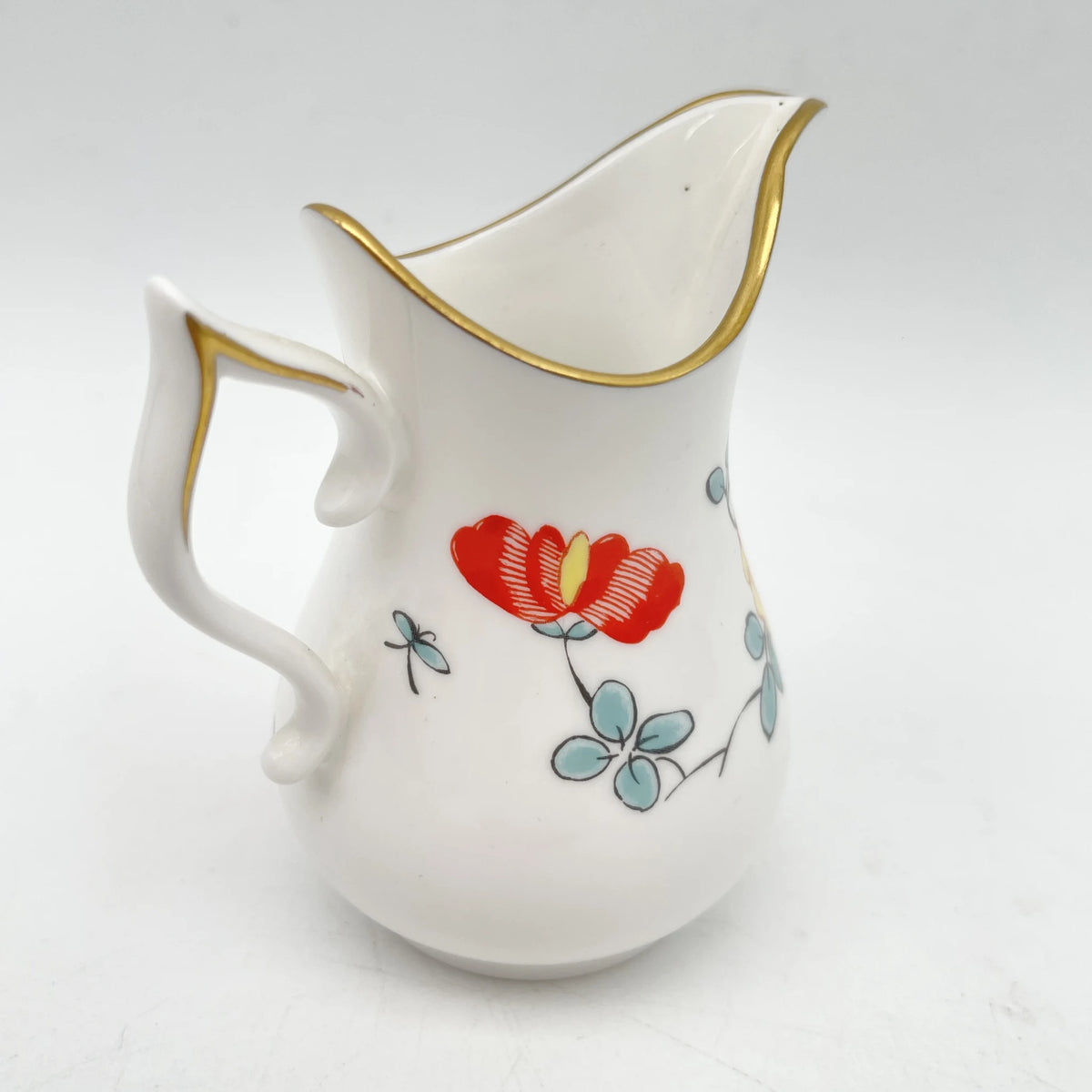 Royal Worcester /牛奶壶/ Historic Jug Collection / Wishbone Jug / 1970年~ 1980年代左右/ Fine Bone China /英国/奶油，金彩装饰，黄金轮辋，鸟画，水果画，精致中国，收藏品，室内/ [复古]