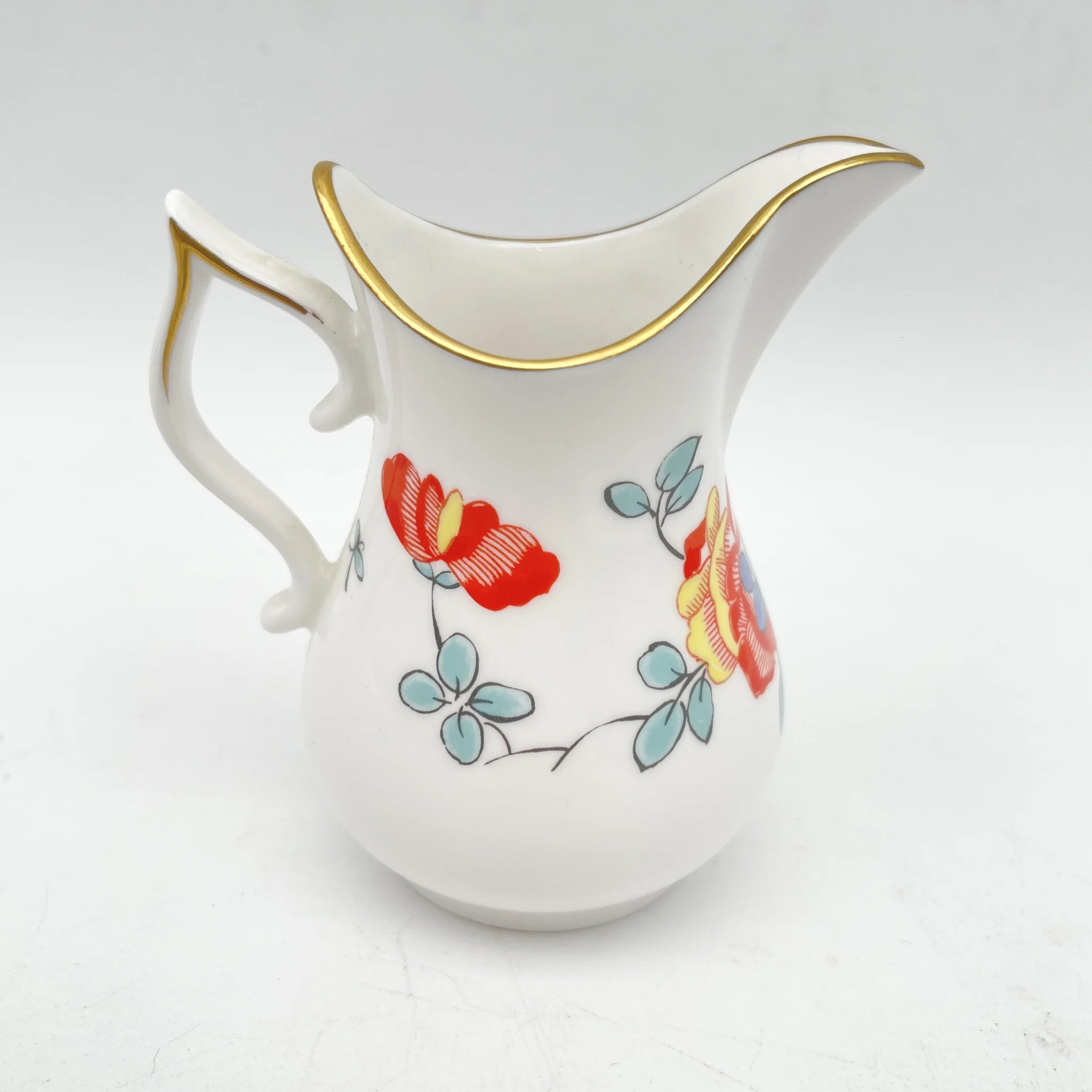Royal Worcester /牛奶壶/ Historic Jug Collection / Wishbone Jug / 1970年~ 1980年代左右/ Fine Bone China /英国/奶油，金彩装饰，黄金轮辋，鸟画，水果画，精致中国，收藏品，室内/ [复古]