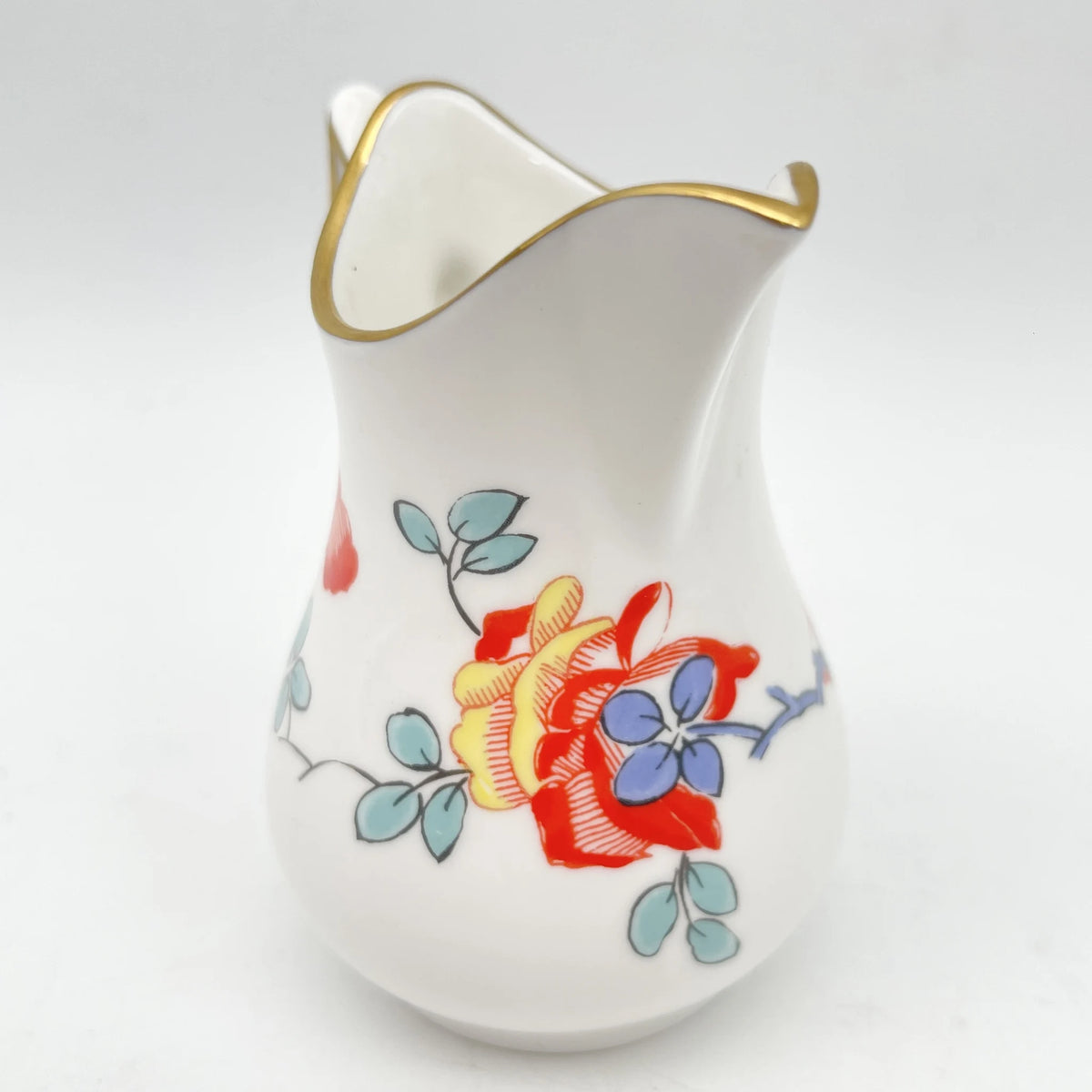 Royal Worcester /牛奶壶/ Historic Jug Collection / Wishbone Jug / 1970年~ 1980年代左右/ Fine Bone China /英国/奶油，金彩装饰，黄金轮辋，鸟画，水果画，精致中国，收藏品，室内/ [复古]