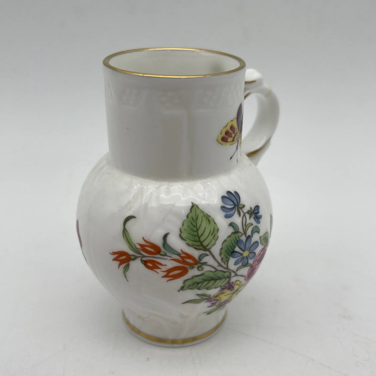 Royal Worcester /牛奶壶/ Historic Jug Collection / Ring-Neck Jug 1970年~ 1980年代左右/ Fine Bone China /英国/奶油，金彩装饰，黄金轮辋，鸟画，水果画，精致中国，收藏品，室内/ [复古]