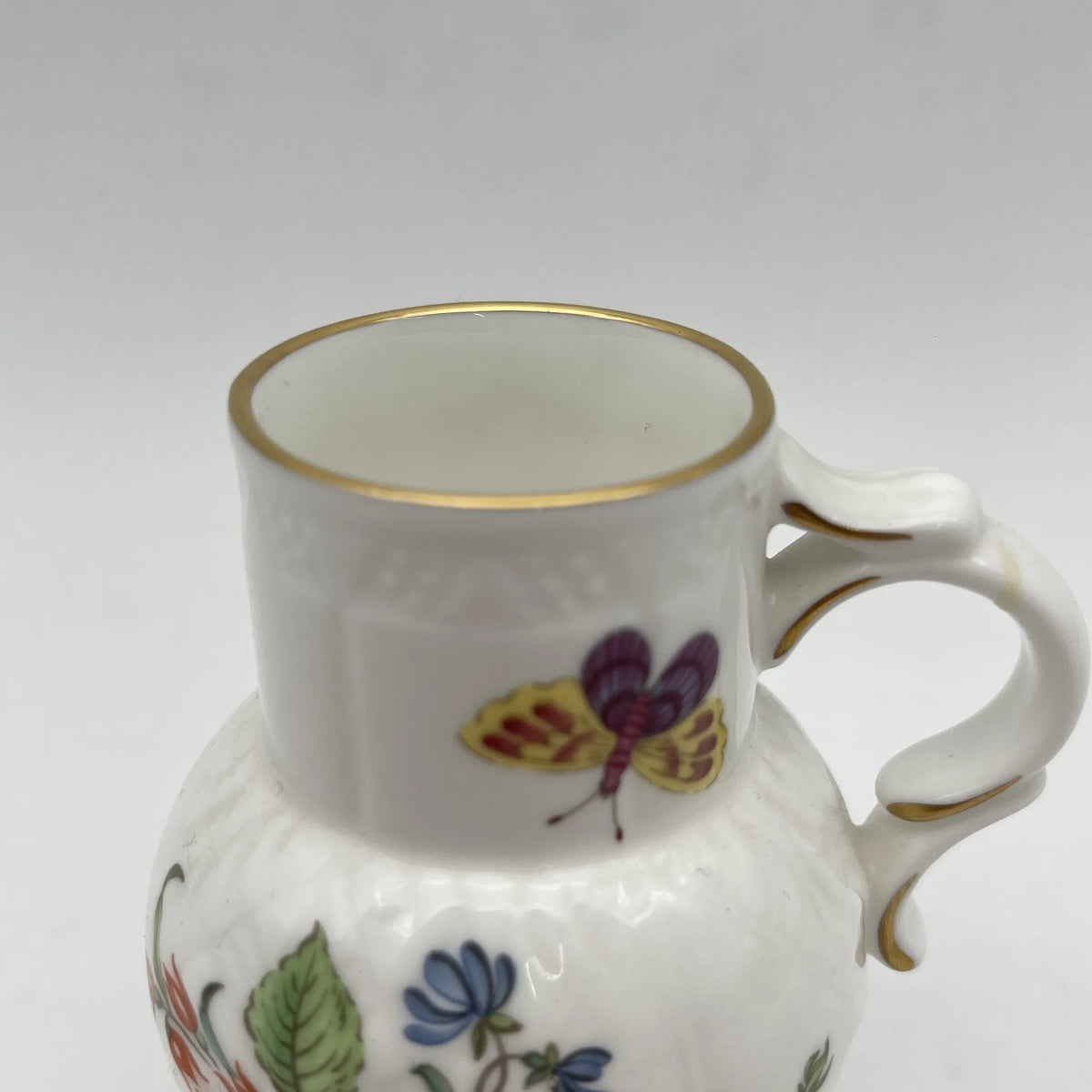 Royal Worcester /牛奶壶/ Historic Jug Collection / Ring-Neck Jug 1970年~ 1980年代左右/ Fine Bone China /英国/奶油，金彩装饰，黄金轮辋，鸟画，水果画，精致中国，收藏品，室内/ [复古]